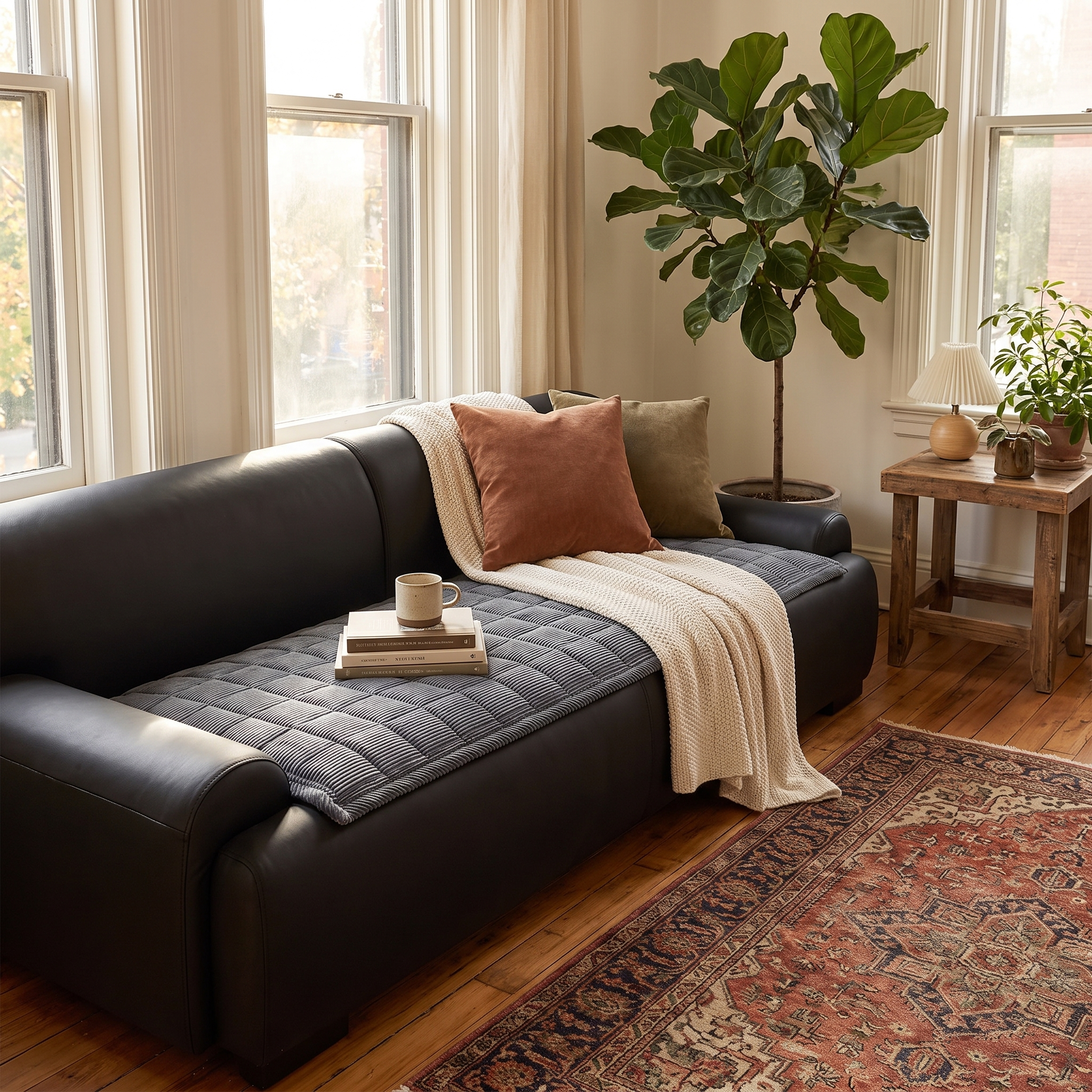 Metro Line Quilted Couch Cover, Non-Slip Microfiber