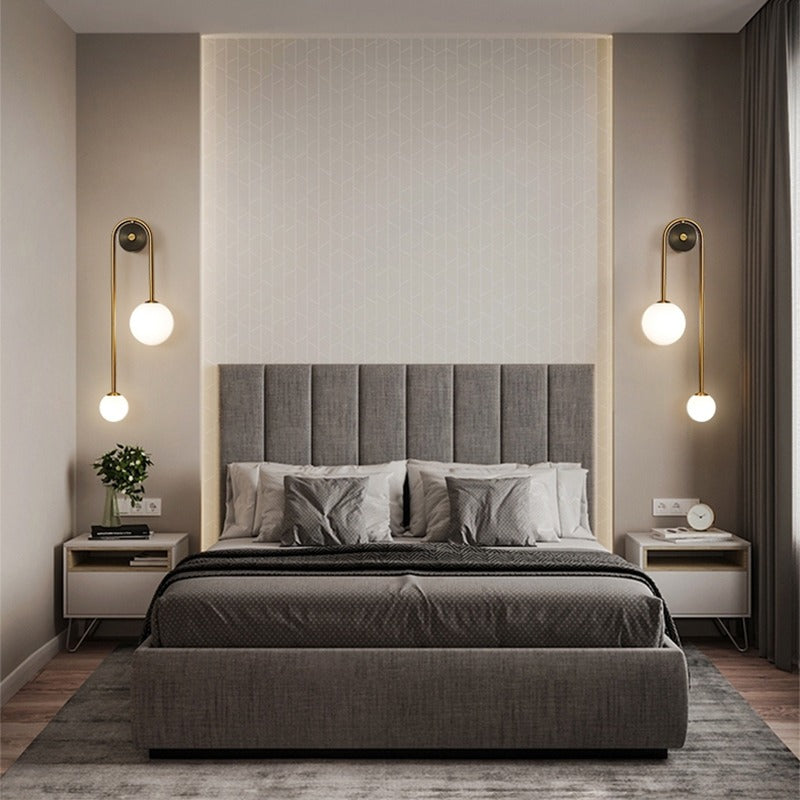 Colette Nordic Gold Wall Sconce, White Glass Shade
