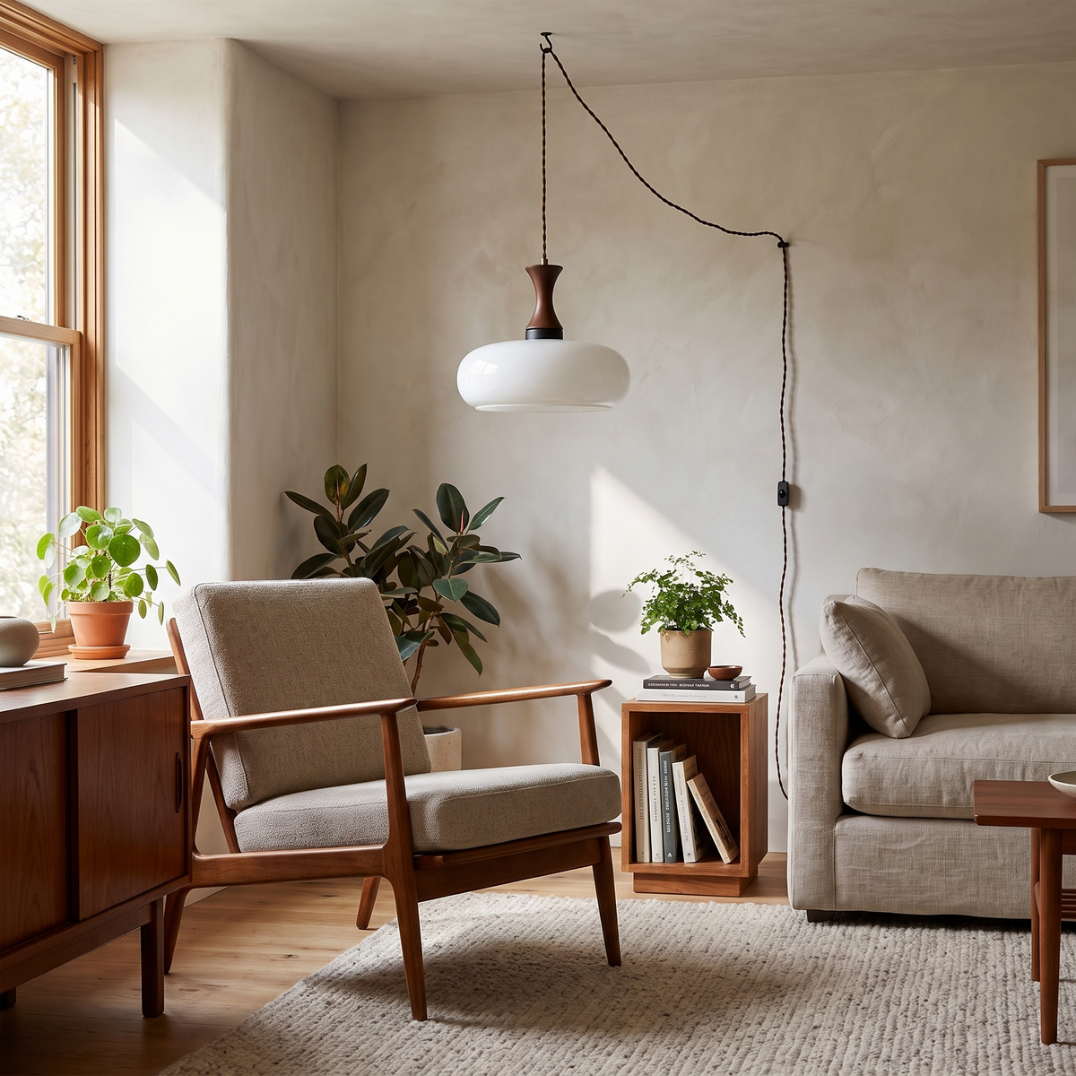 Mayon Plug-In Pendant Lamp, Antique Brown Glass