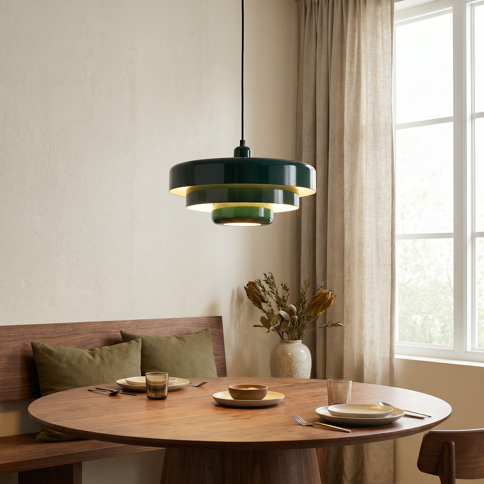 Multi-Layered Round Metal Pendant Light, E26, Three Colors, 200cm Cord