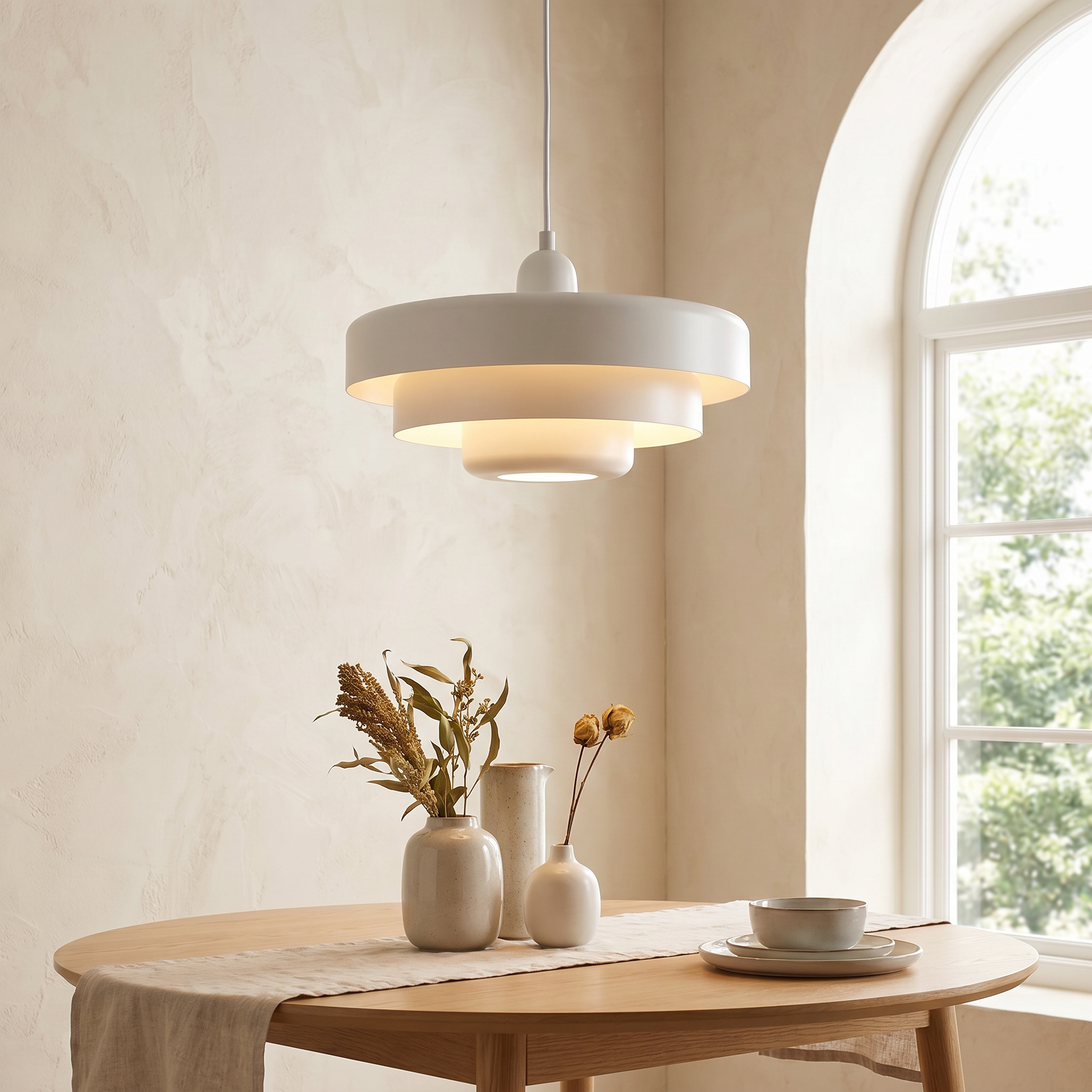 Multi-Layered Round Metal Pendant Light, E26, Three Colors, 200cm Cord