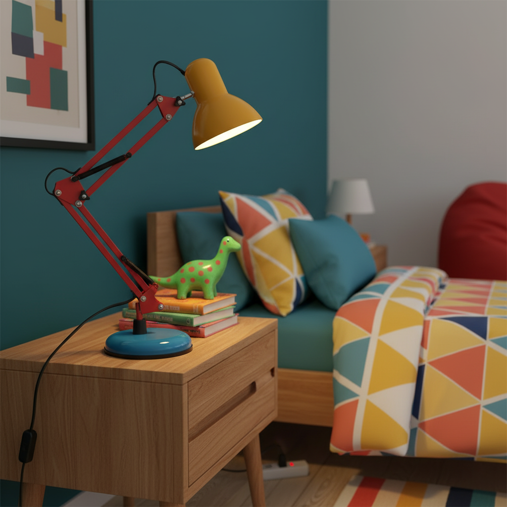 Memphis Style Table Lamp, Primary Colors, Adjustable Arm