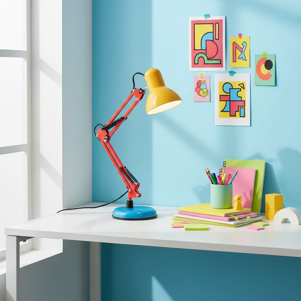 Memphis Style Table Lamp, Primary Colors, Adjustable Arm