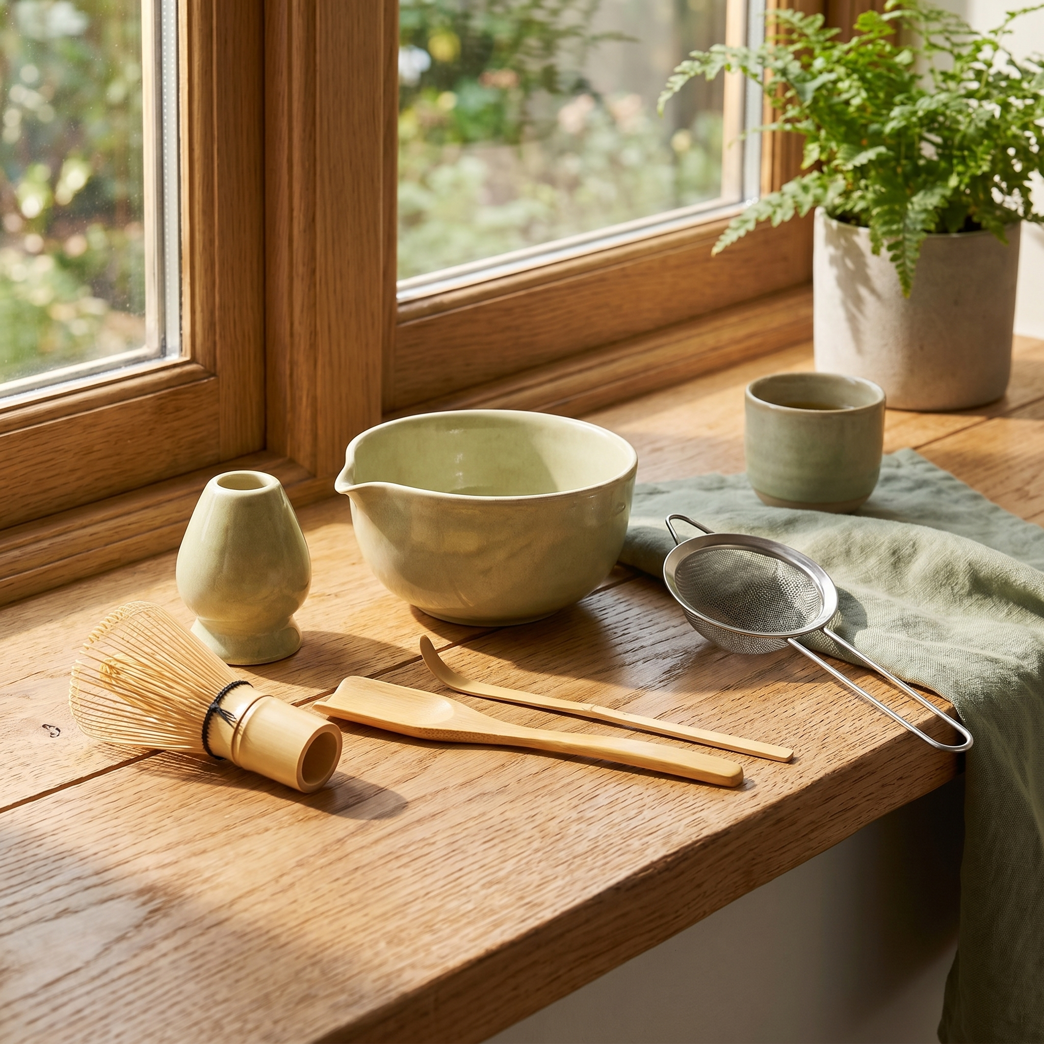 Matcha Tea Set, 6-Piece, Ceramic Bowl and Bamboo Whisk, Japanese Style