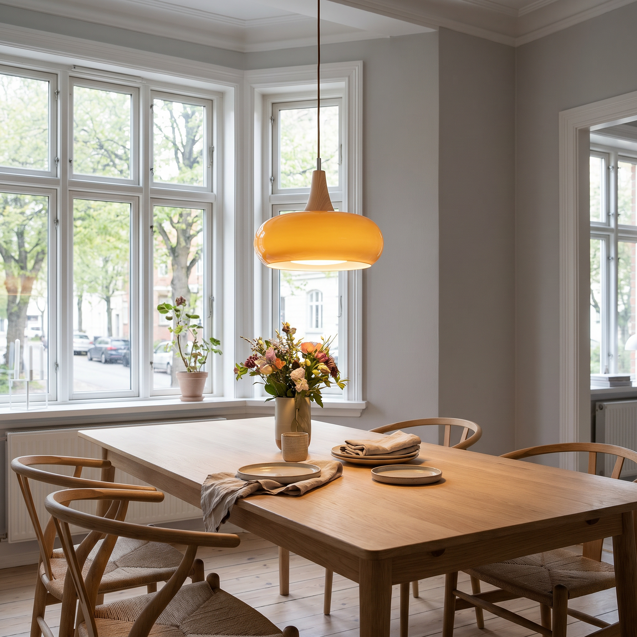Nordic Glass and Wood Pendant Light, E27, 1-3 Heads, White or Orange