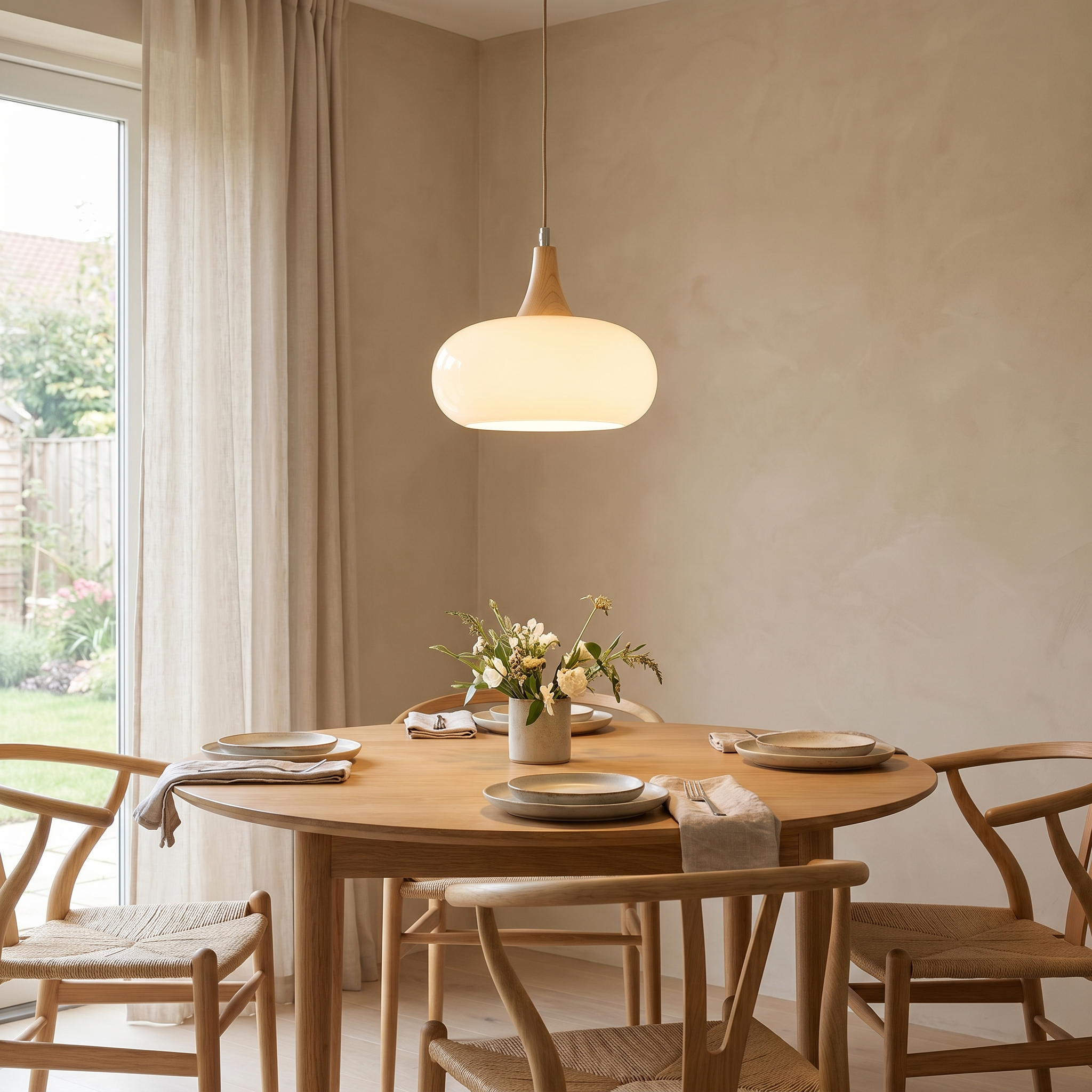 Nordic Glass and Wood Pendant Light, E27, 1-3 Heads, White or Orange