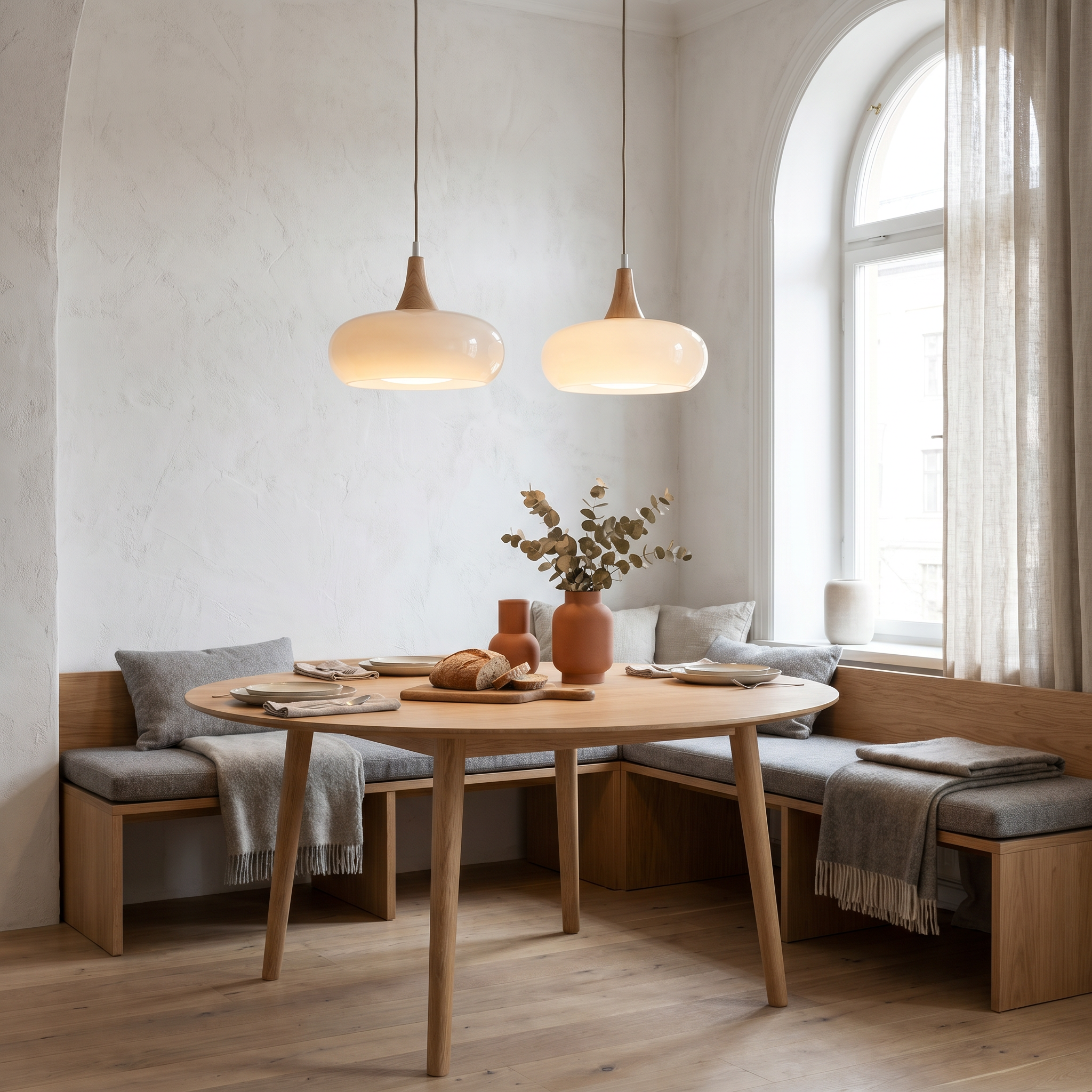 Nordic Glass and Wood Pendant Light, E27, 1-3 Heads, White or Orange