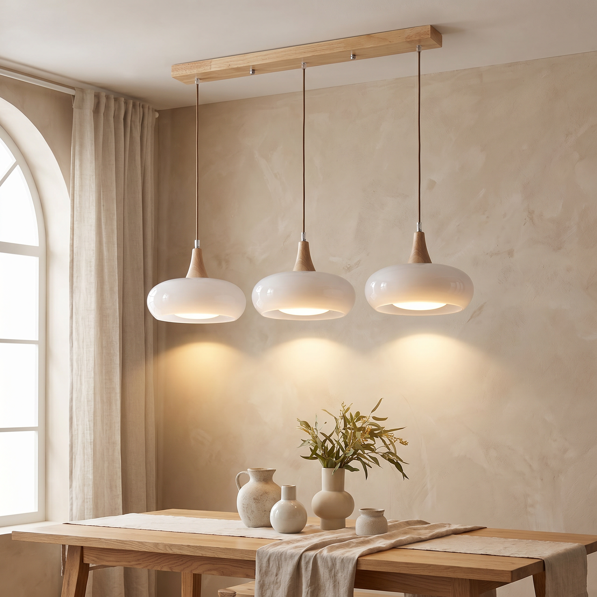 Nordic Glass and Wood Pendant Light, E27, 1-3 Heads, White or Orange