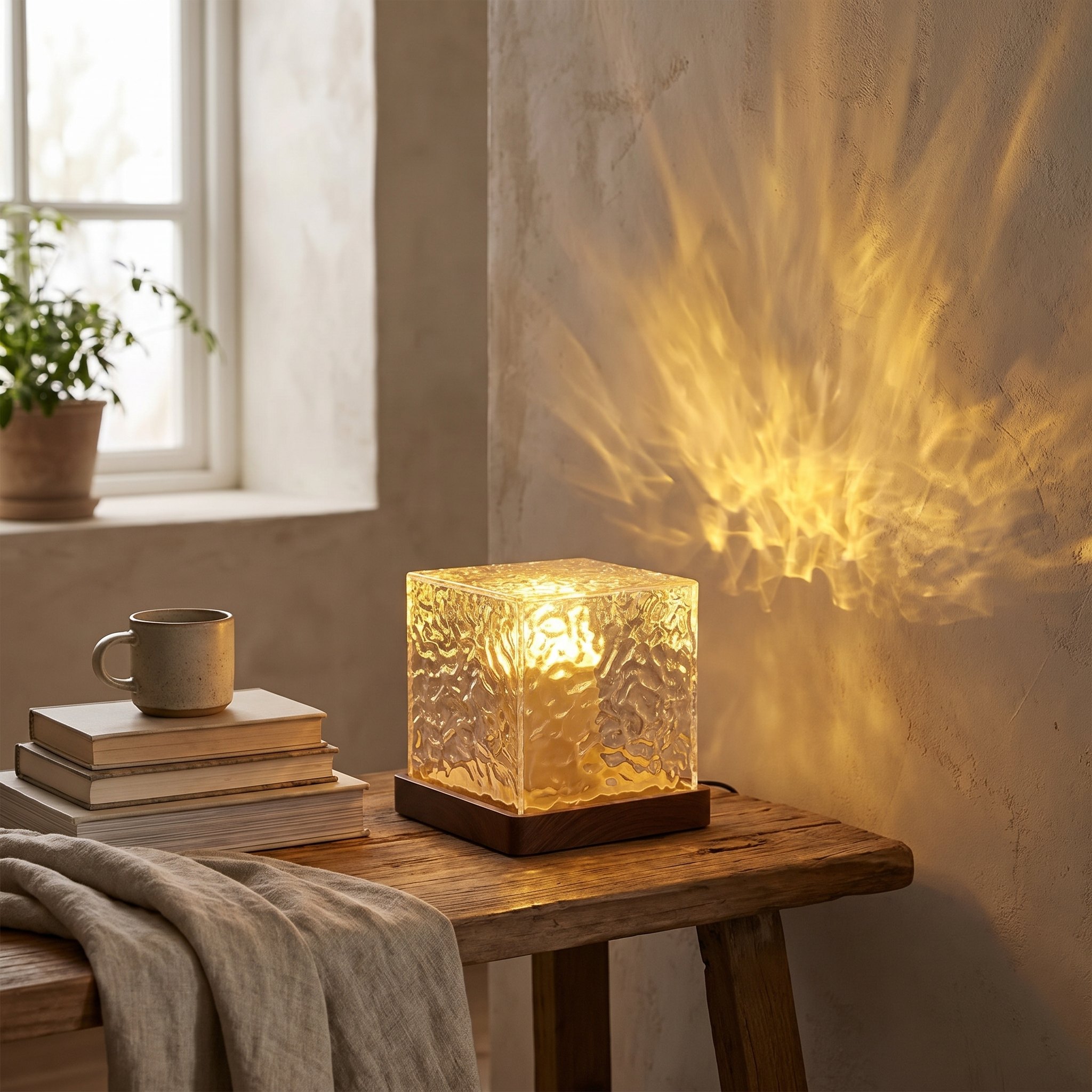Northern Lights Cube Lamp, 16-Color Prism, Wood and Acrylic, USB