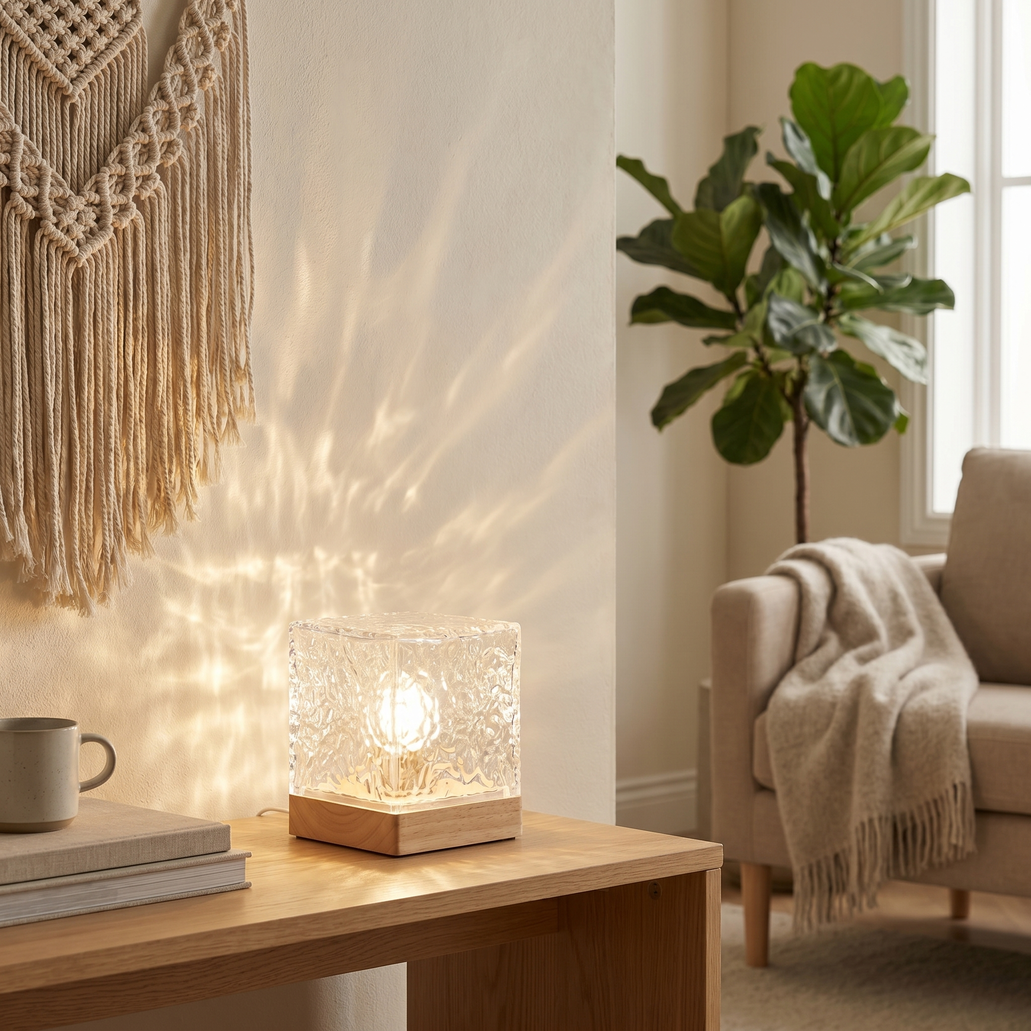 Northern Lights Cube Lamp, 16-Color Prism, Wood and Acrylic, USB