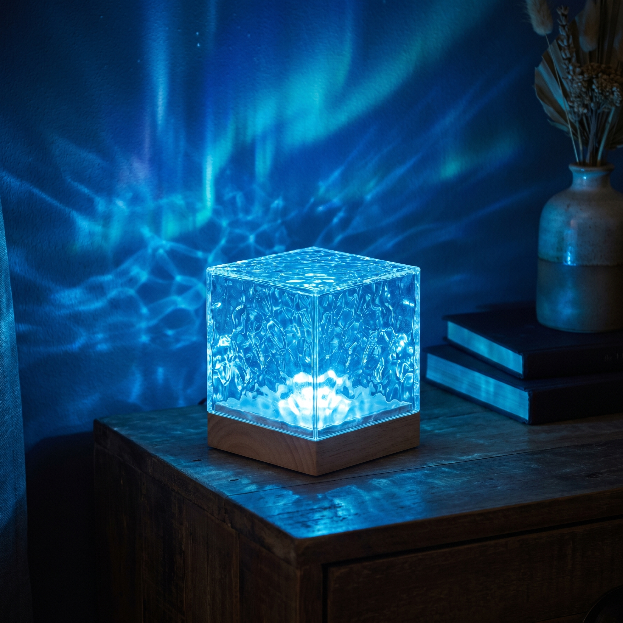 Northern Lights Cube Lamp, 16-Color Prism, Wood and Acrylic, USB