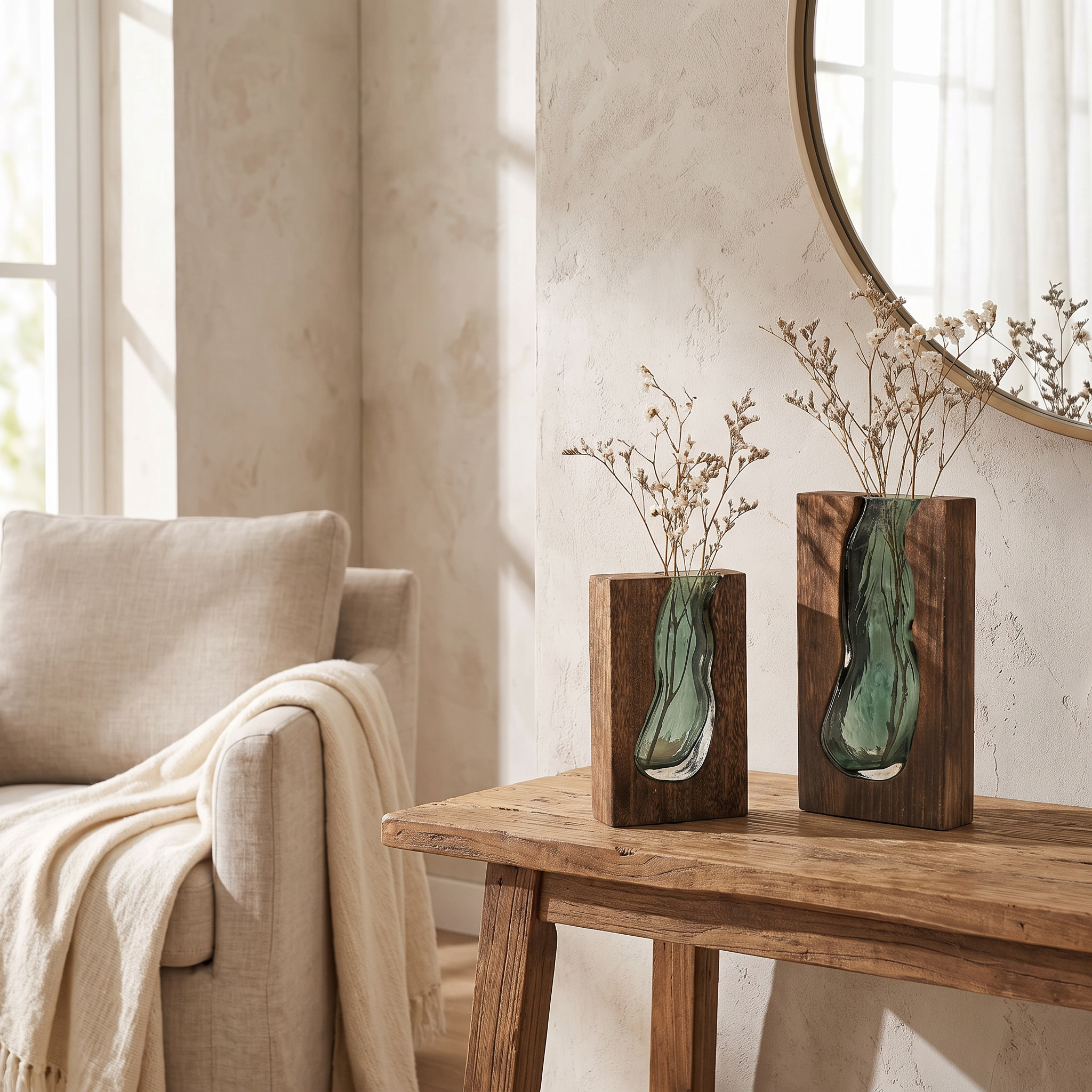 Nordic Live Edge Vase, Glass Tabletop Centerpiece