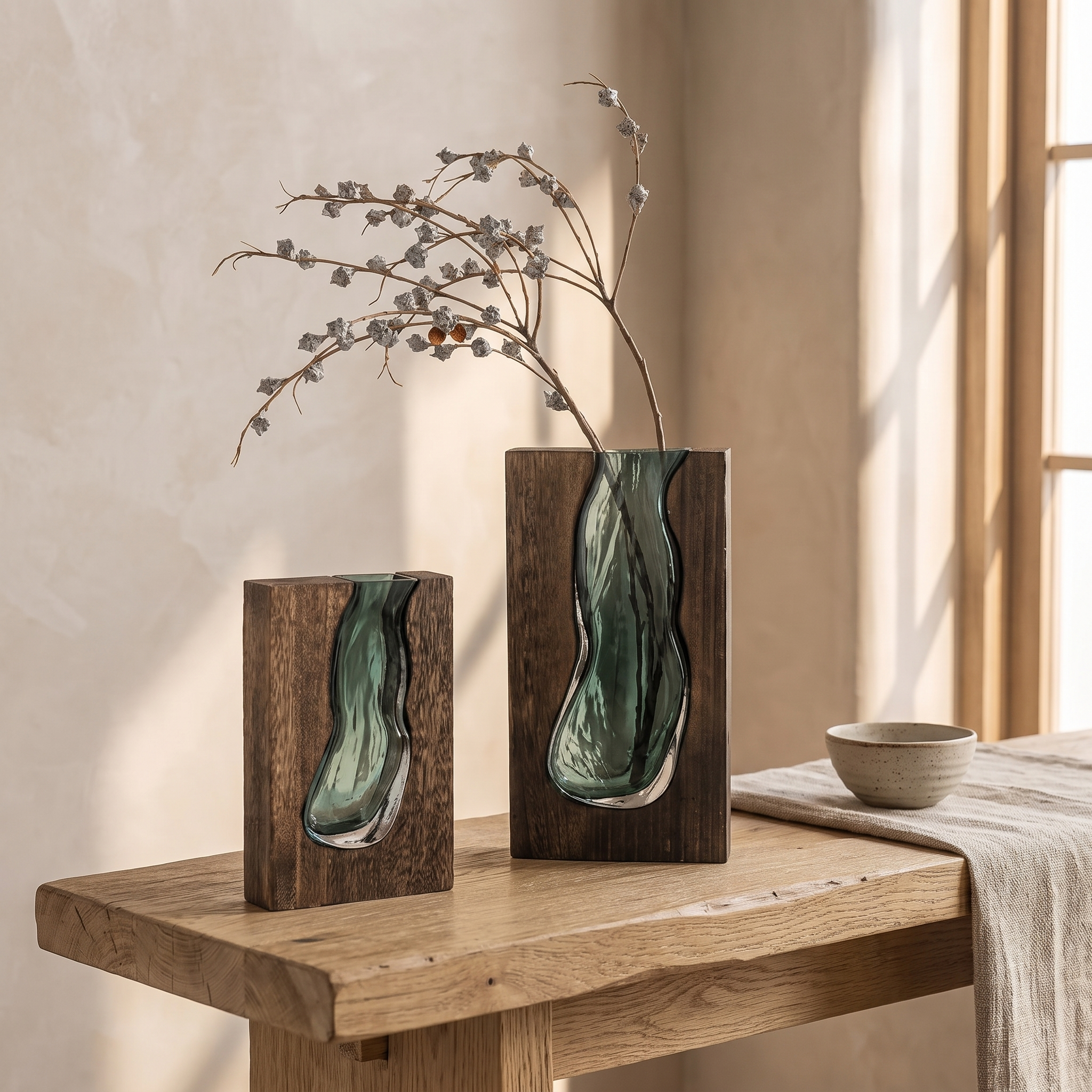 Nordic Live Edge Vase, Glass Tabletop Centerpiece