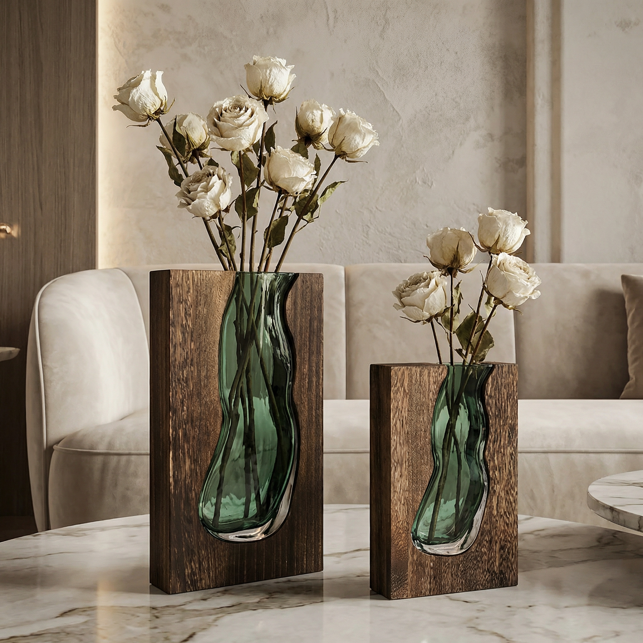 Nordic Live Edge Vase, Glass Tabletop Centerpiece