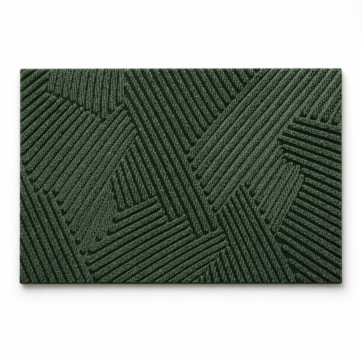 Green door mat with a raised geometric pattern, flat on white