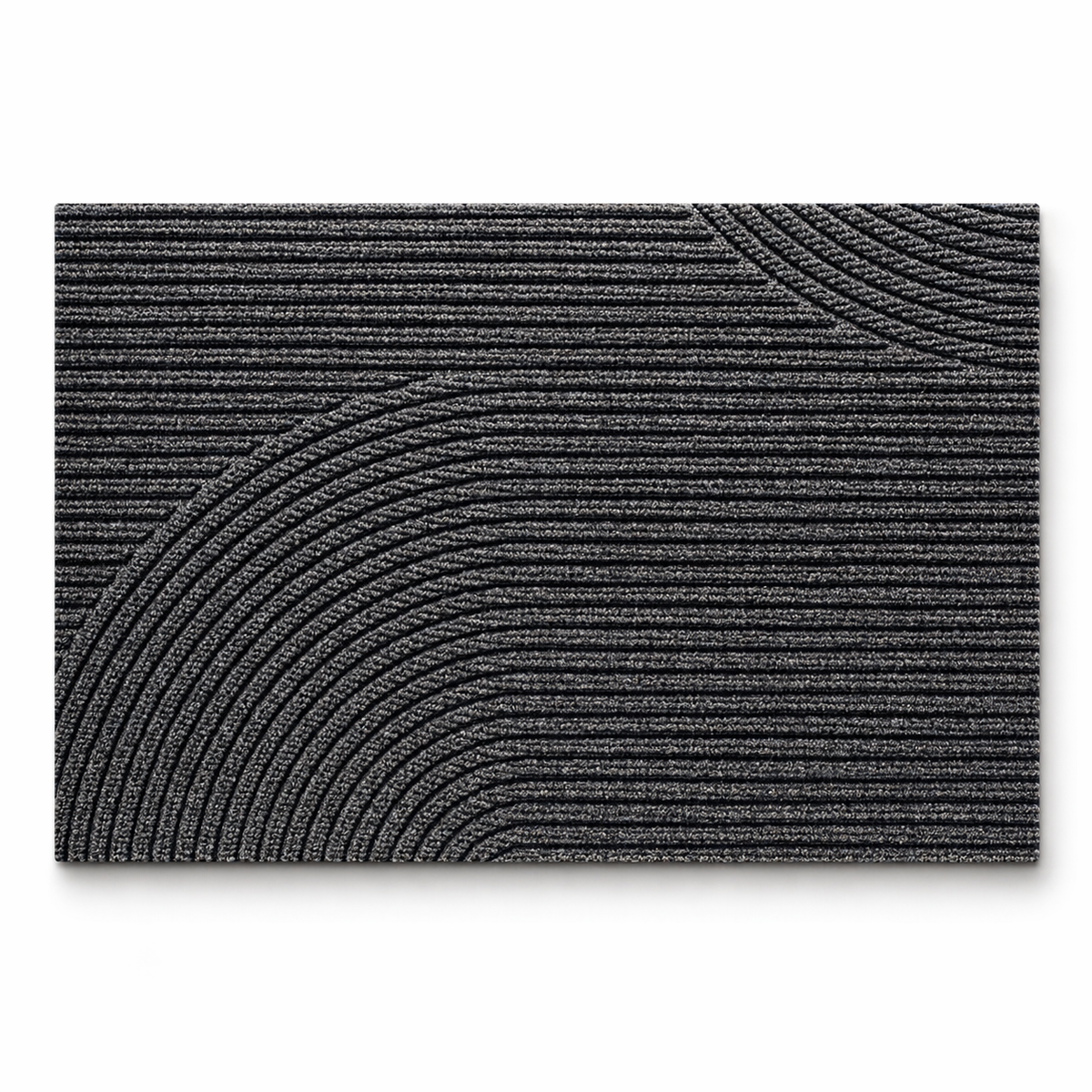 Gray patterned door mat, flat view on white