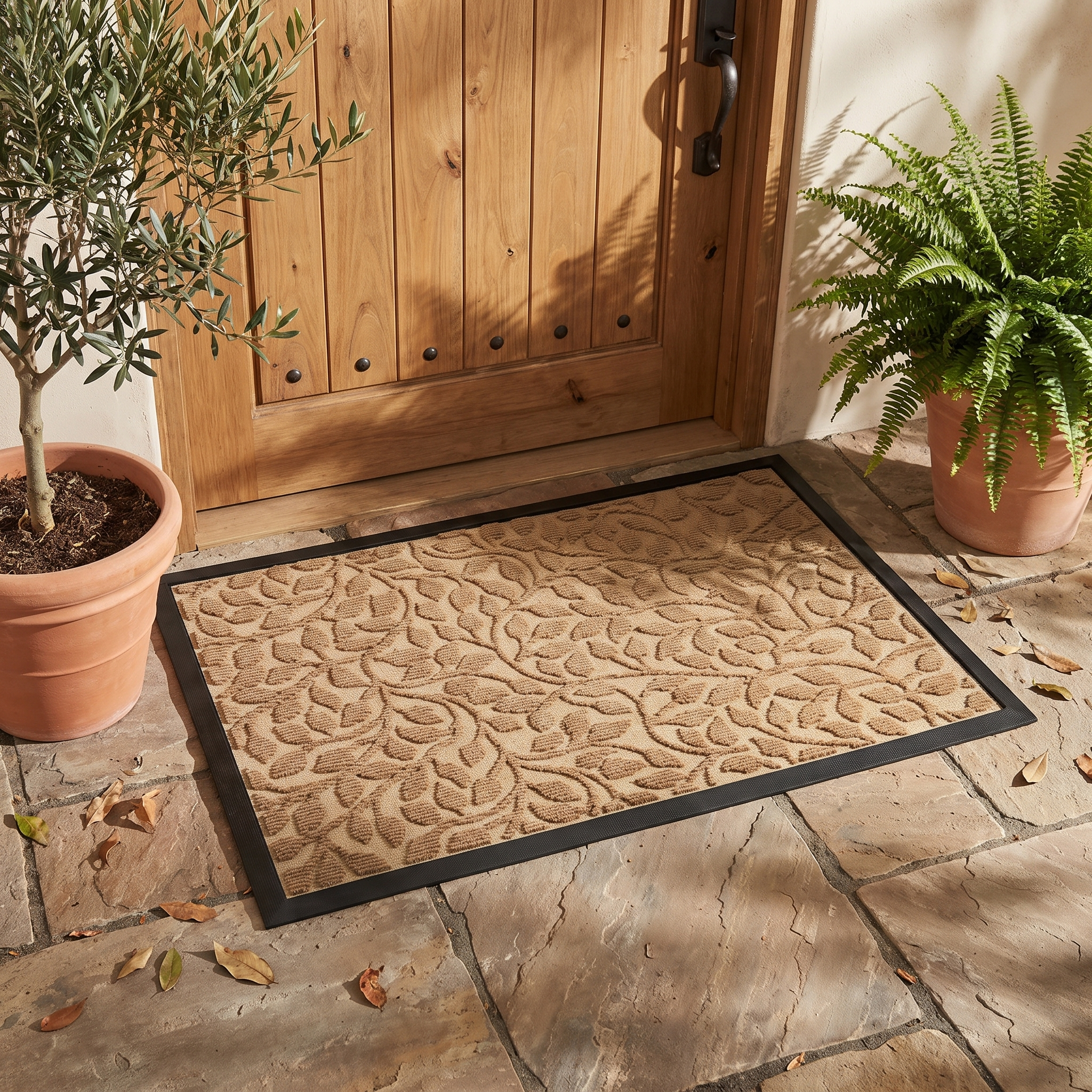 Olive Grove Door Mat, Non-Slip Branch Design Rug