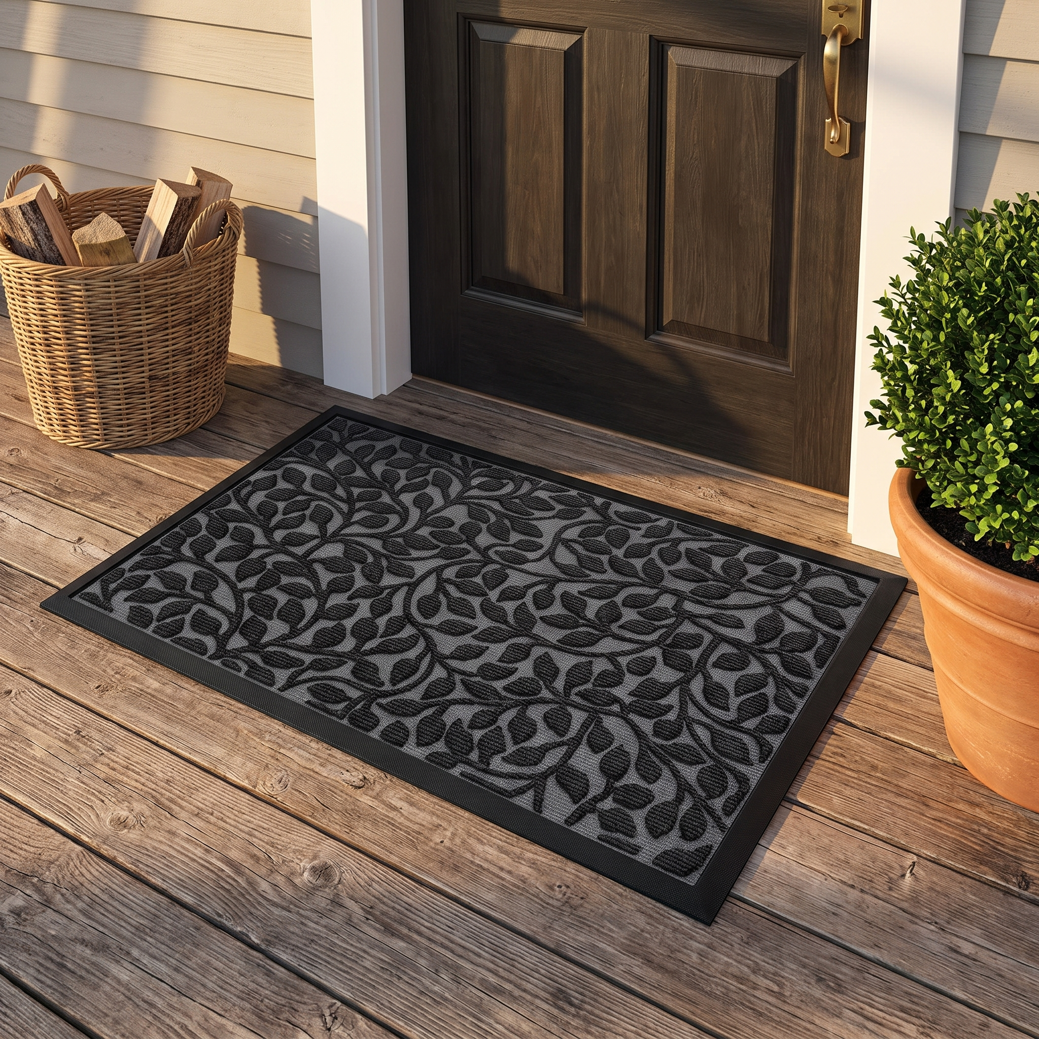Olive Grove Door Mat, Non-Slip Branch Design Rug