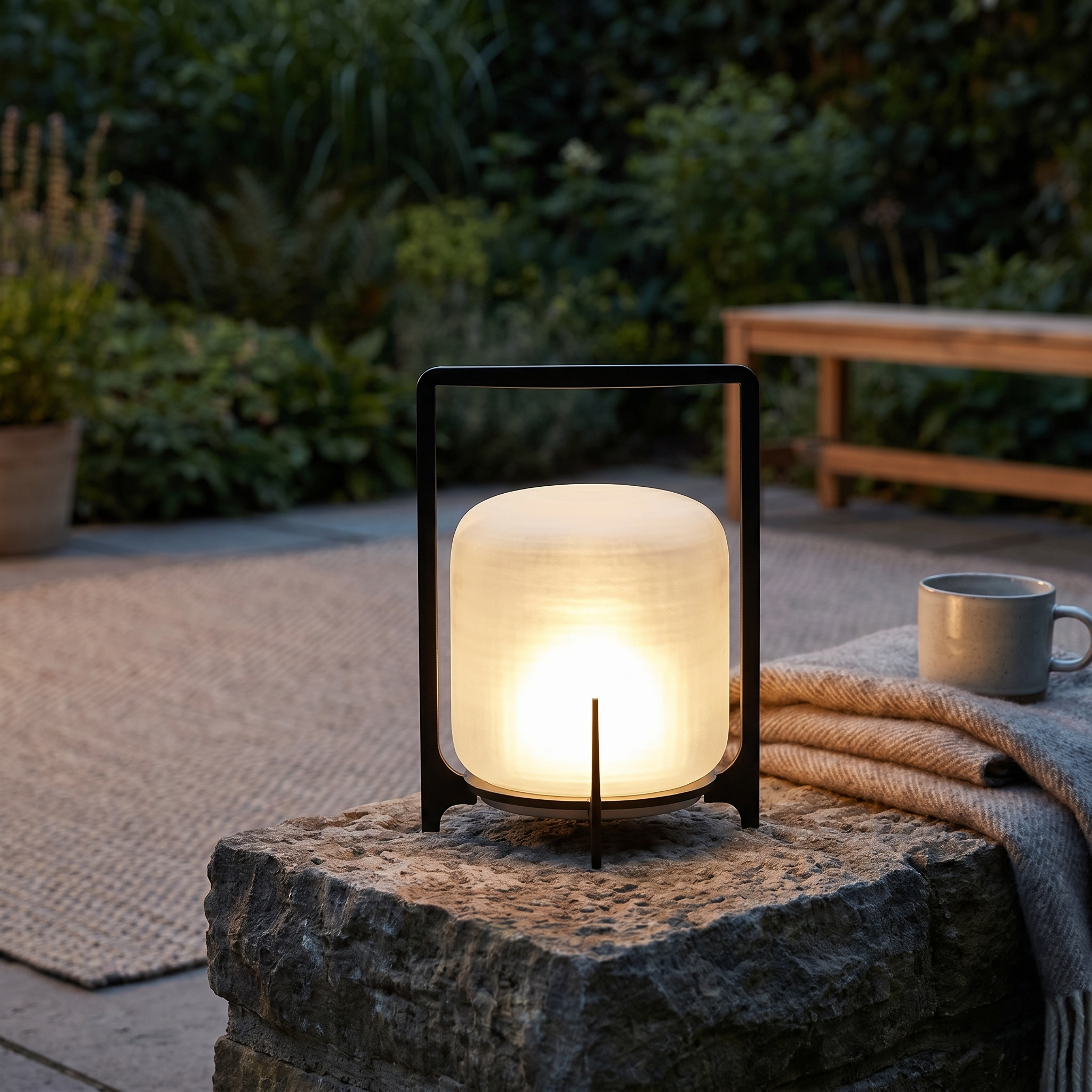 Outdoor Handle Lantern, Stainless Steel and Glass, IP65, Solar and USB
