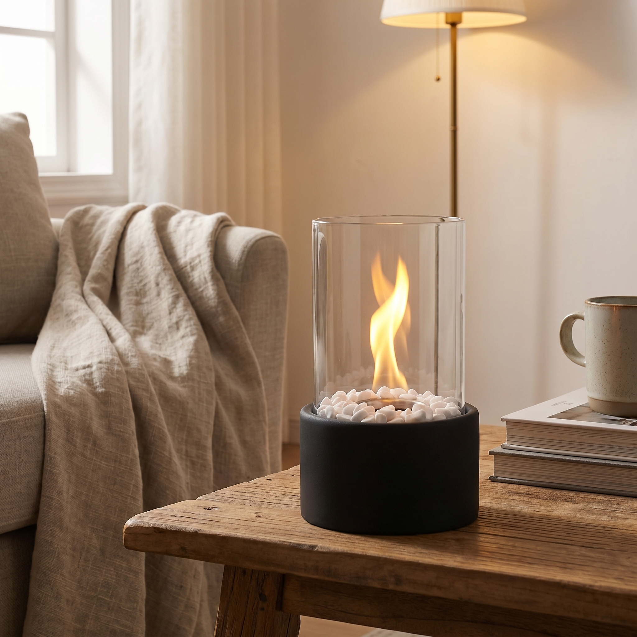 Oil Lamp, Open Flame, Metal and Glass, Black or White, Medium or Large