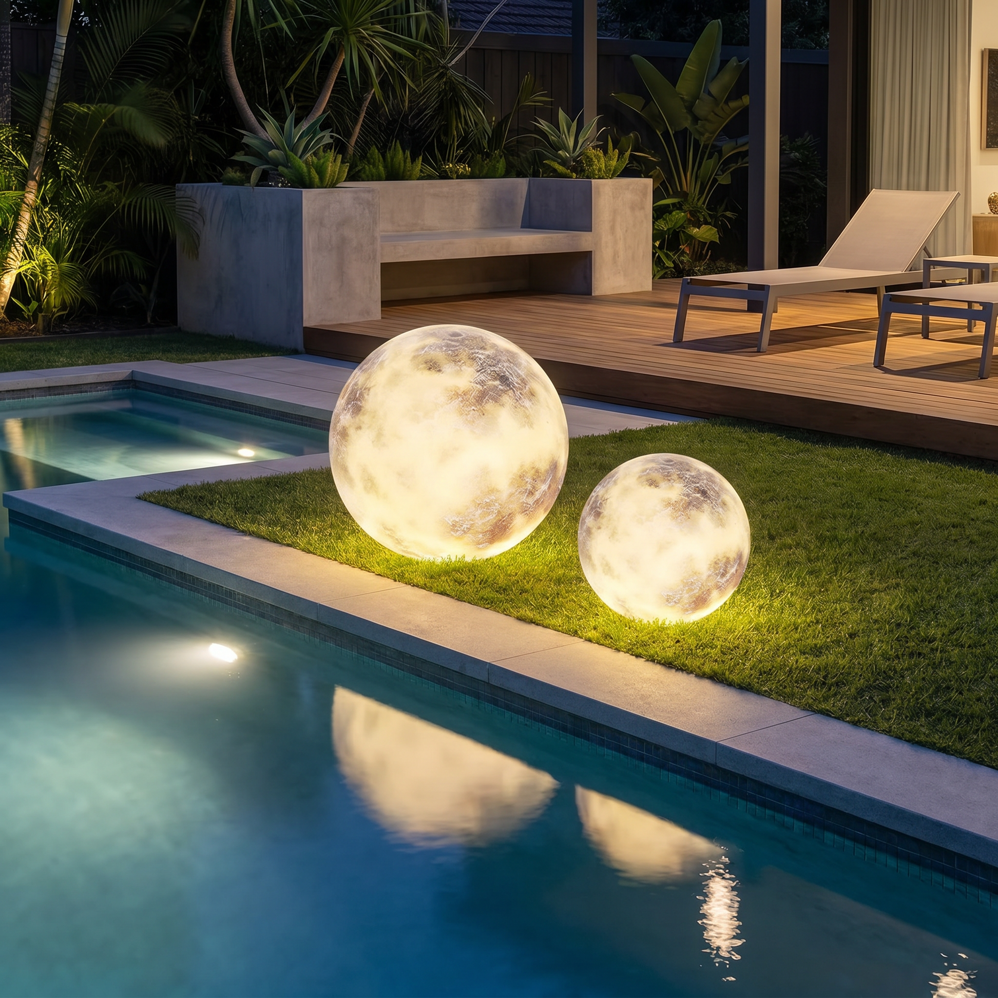 Outdoor Moon Lawn Light, PE Plastic, IP65, Warm White, E27, Three Sizes