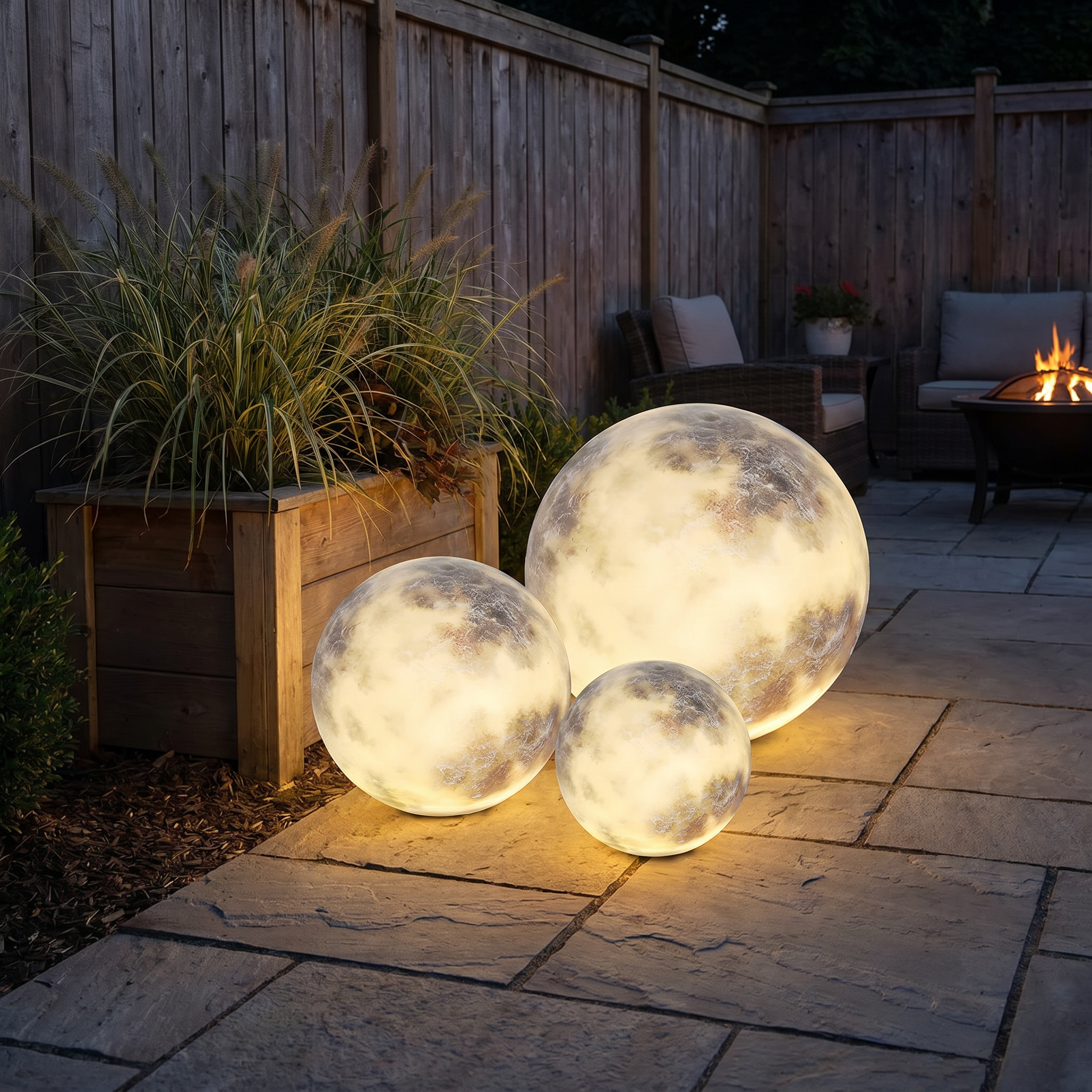 Outdoor Moon Lawn Light, PE Plastic, IP65, Warm White, E27, Three Sizes