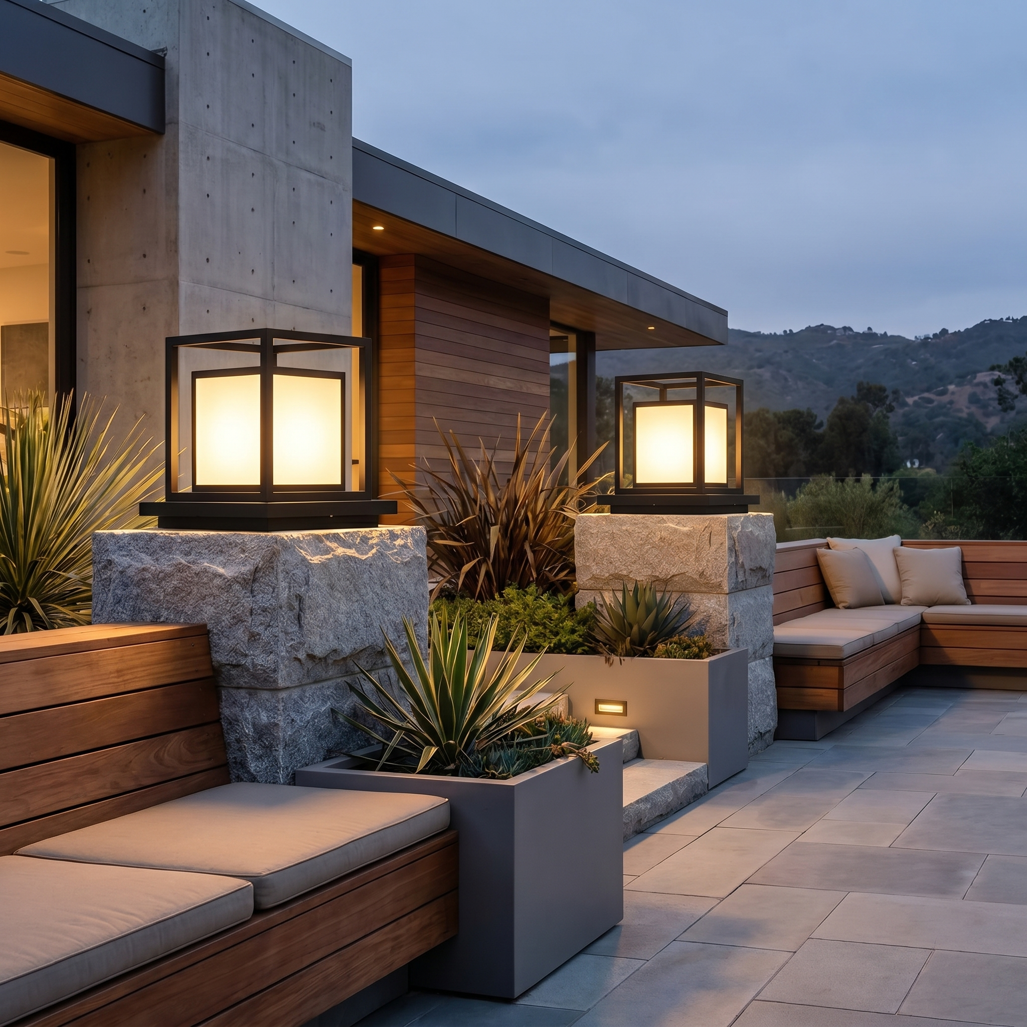 Outdoor Pillar Light, Stainless Steel and Acrylic, IP65, Solar or Hardwired