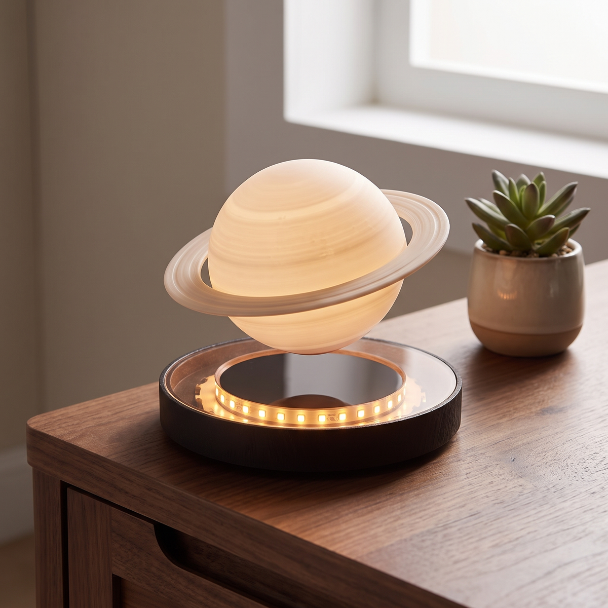 Orsa levitating lamp, Saturn on a glow ring base