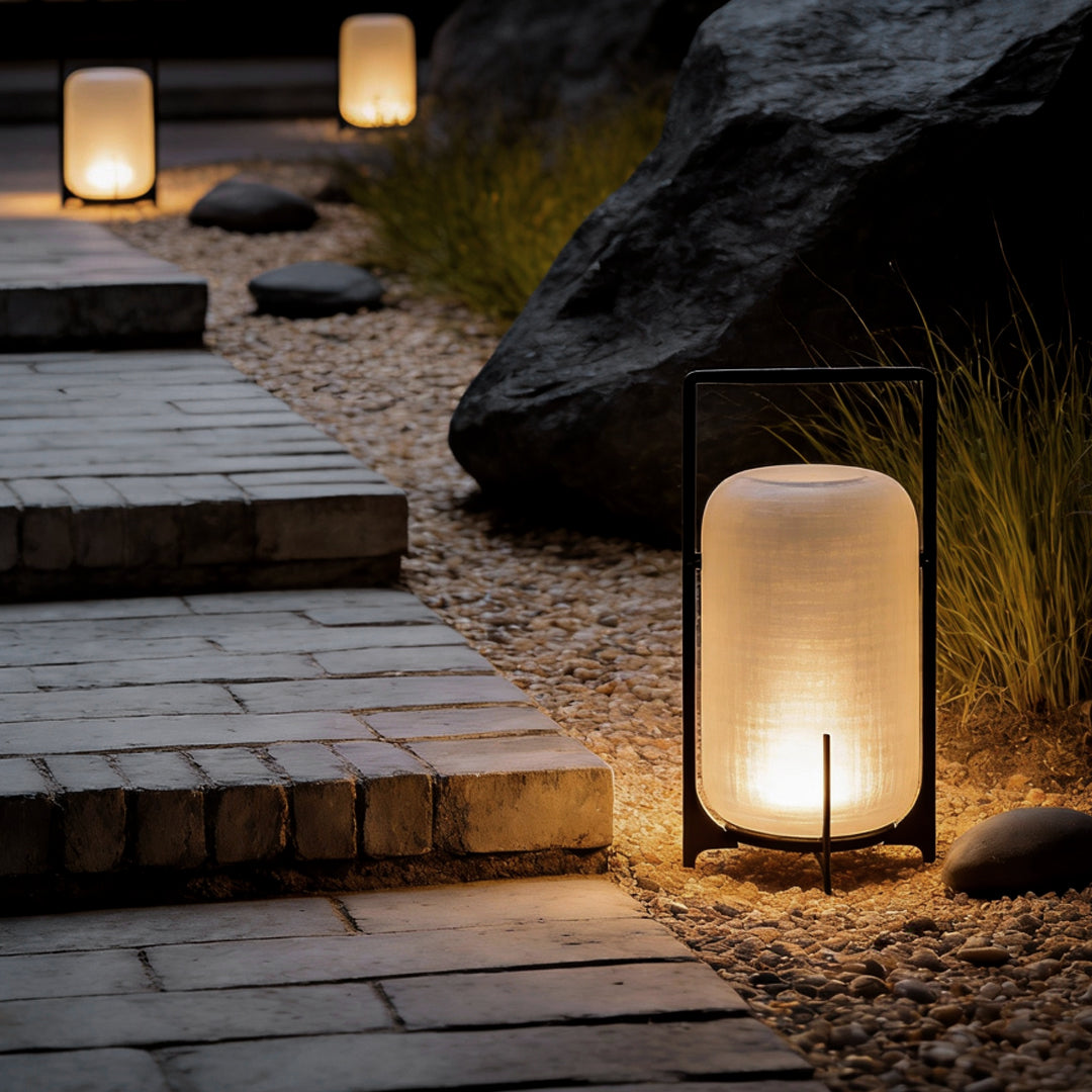 Outdoor Handle Lantern, Stainless Steel and Glass, IP65, Solar and USB