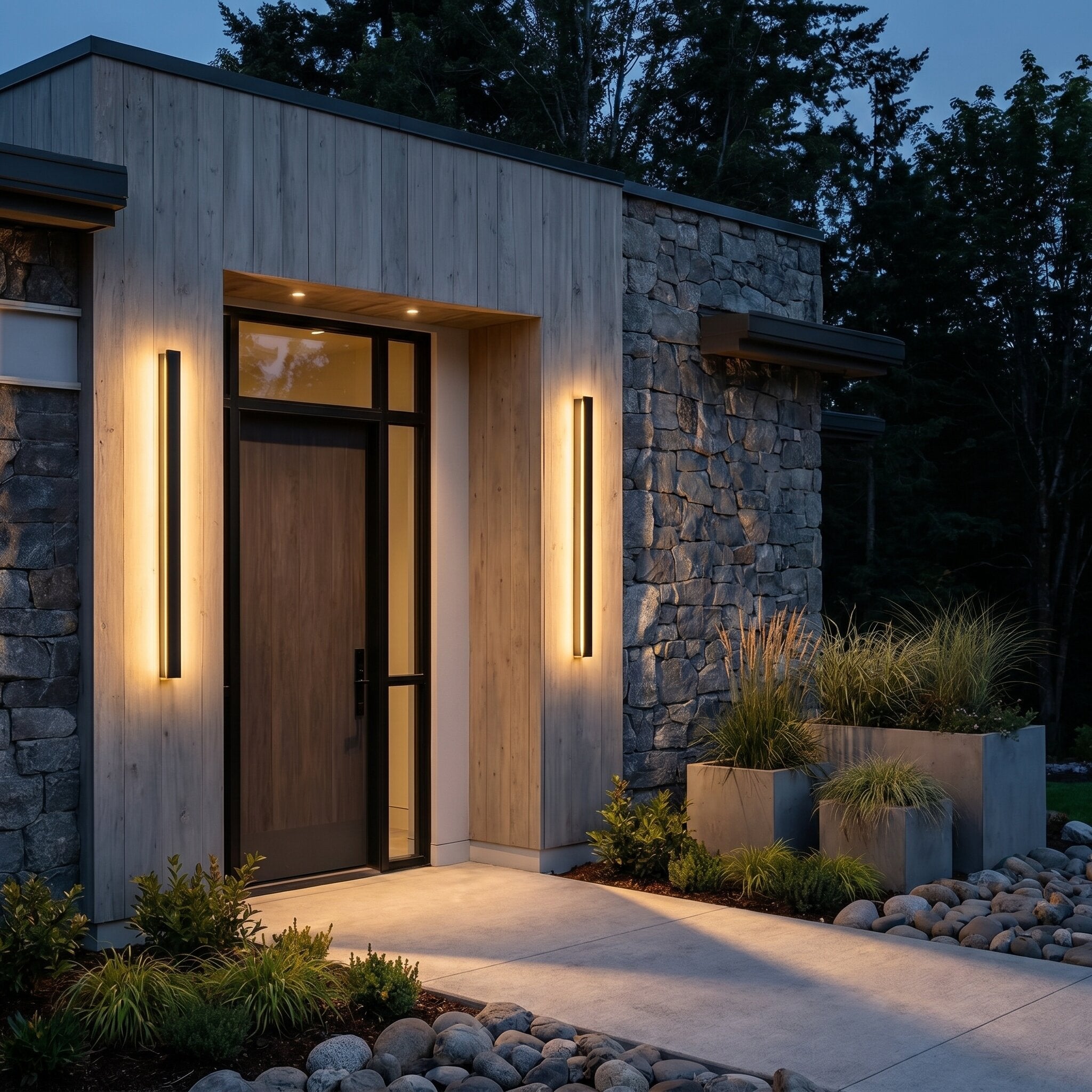 Outdoor Wall Light, Black Linear LED Strip, IP65 Waterproof