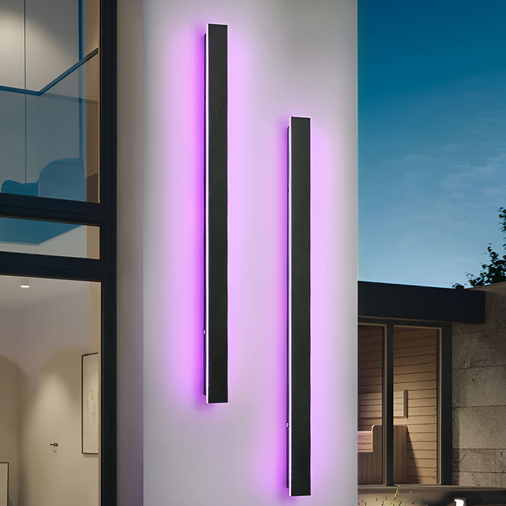 Outdoor Wall Light, Black Linear LED Strip, IP65 Waterproof