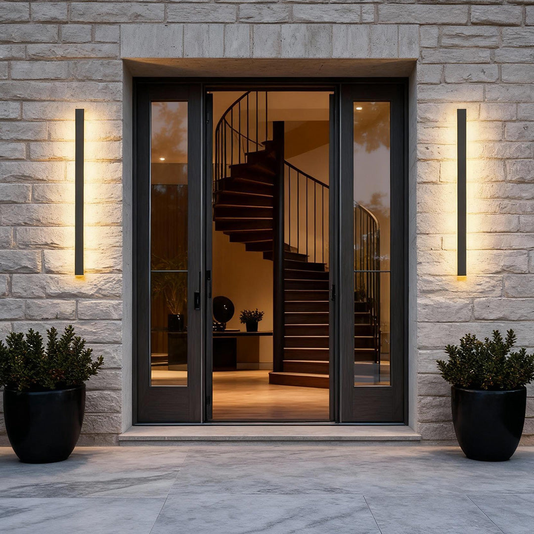 Outdoor Wall Light, Black Linear LED Strip, IP65 Waterproof