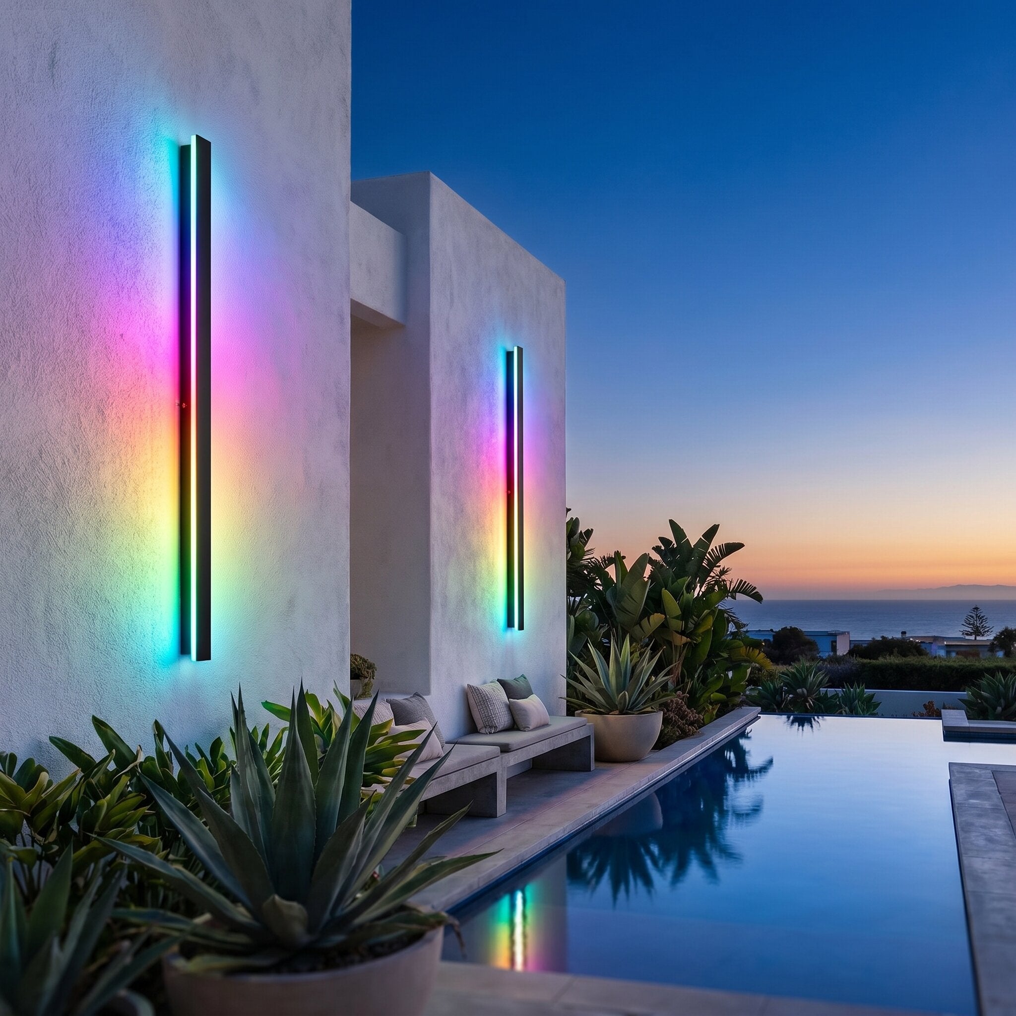 Outdoor Wall Light, Black Linear LED Strip, IP65 Waterproof