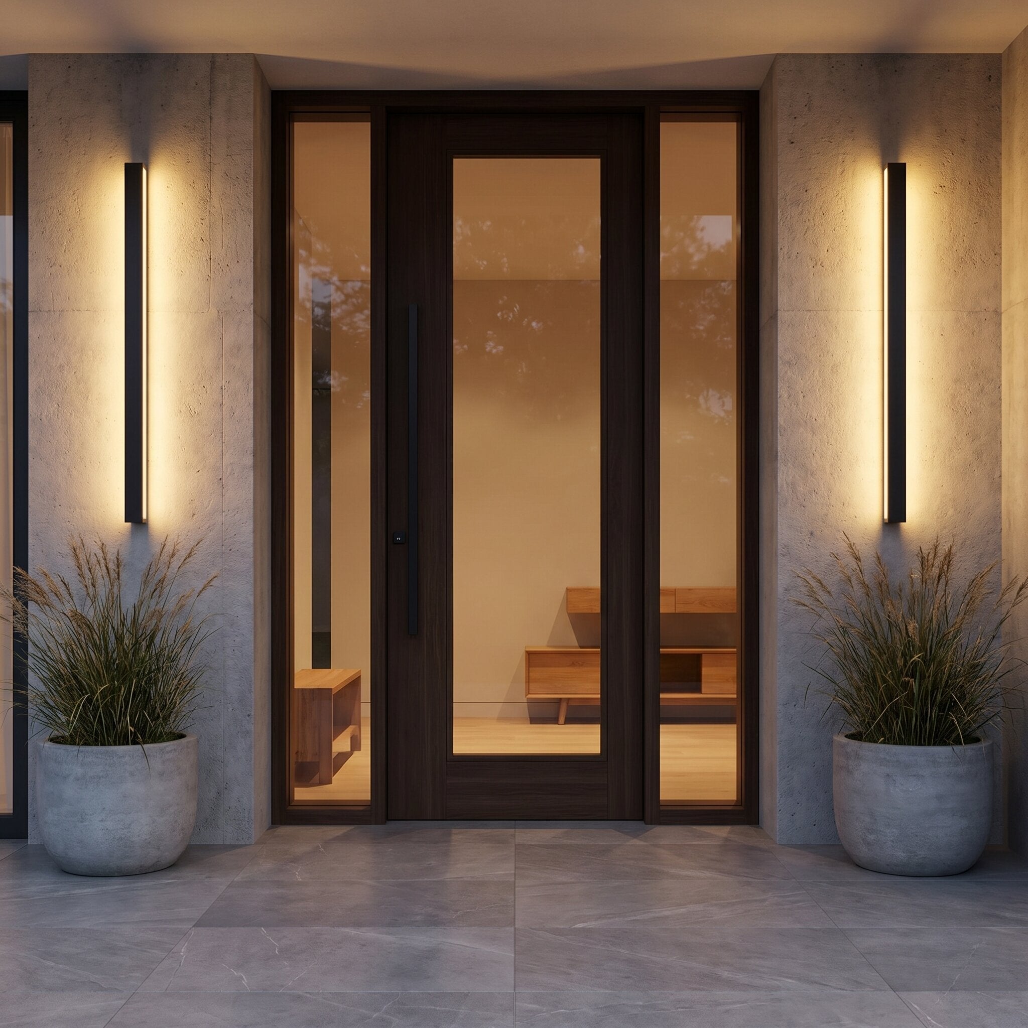 Outdoor Wall Light, Black Linear LED Strip, IP65 Waterproof