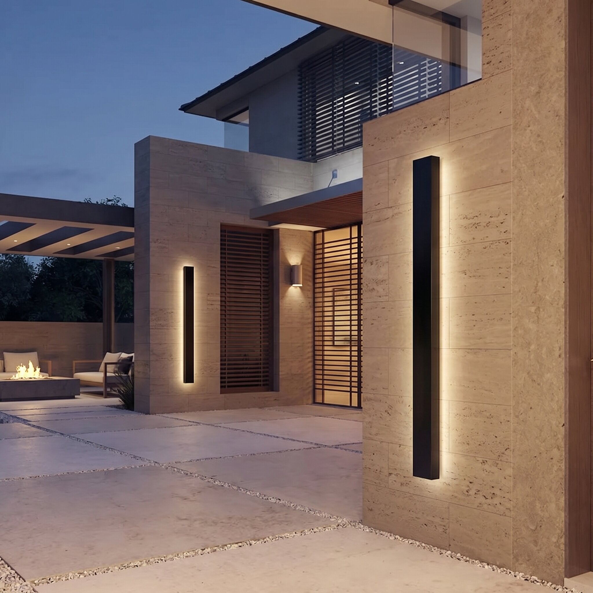 Outdoor Wall Light, Black Linear LED Strip, IP65 Waterproof