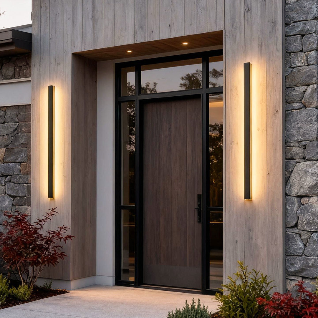 Outdoor Wall Light, Black Linear LED Strip, IP65 Waterproof