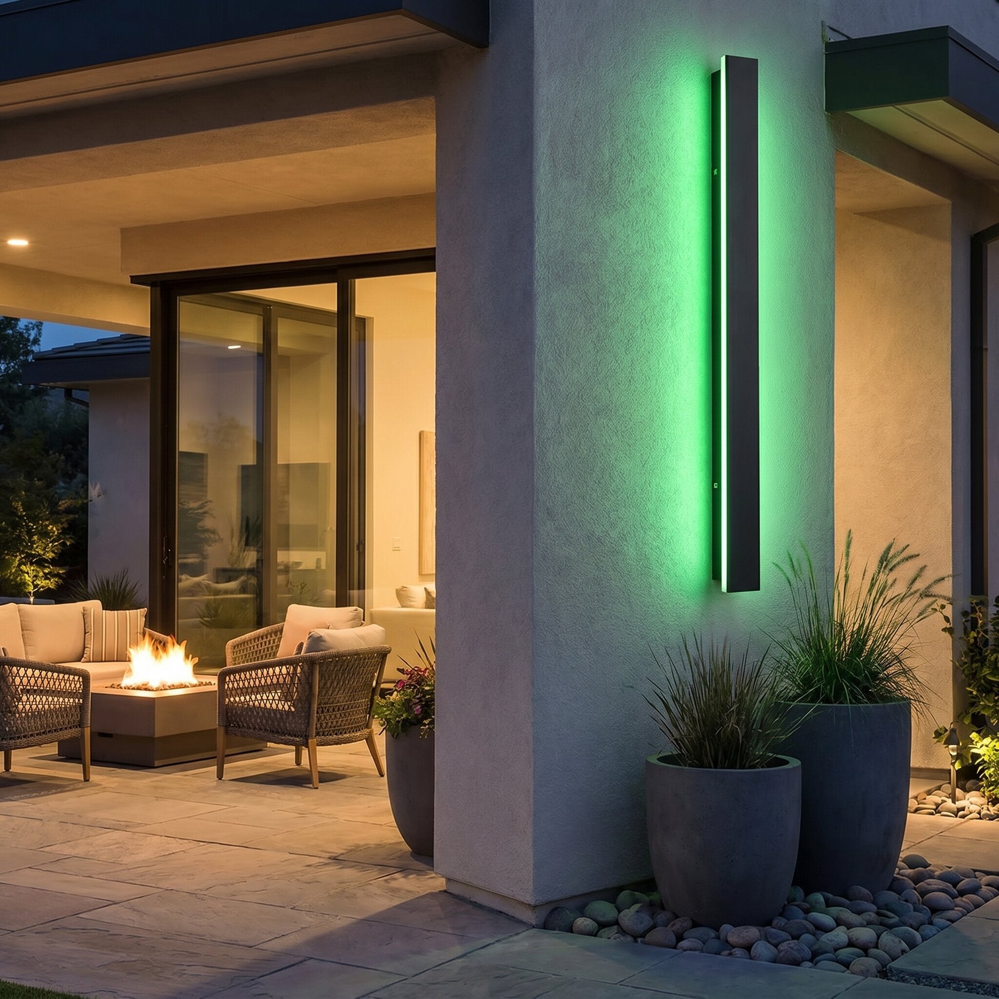 Outdoor Wall Light, Black Linear LED Strip, IP65 Waterproof