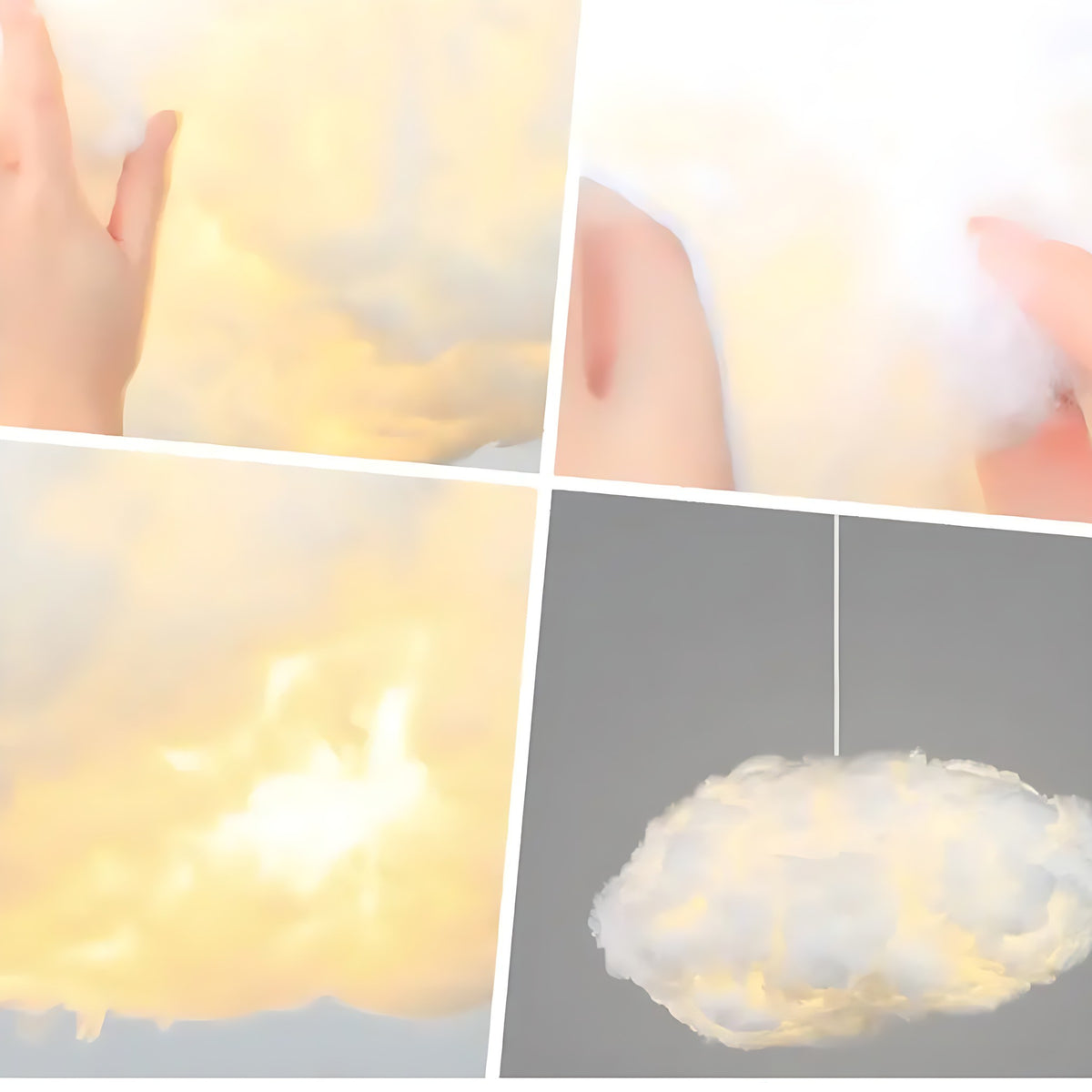 Close views of the Petra cloud pendant light glowing