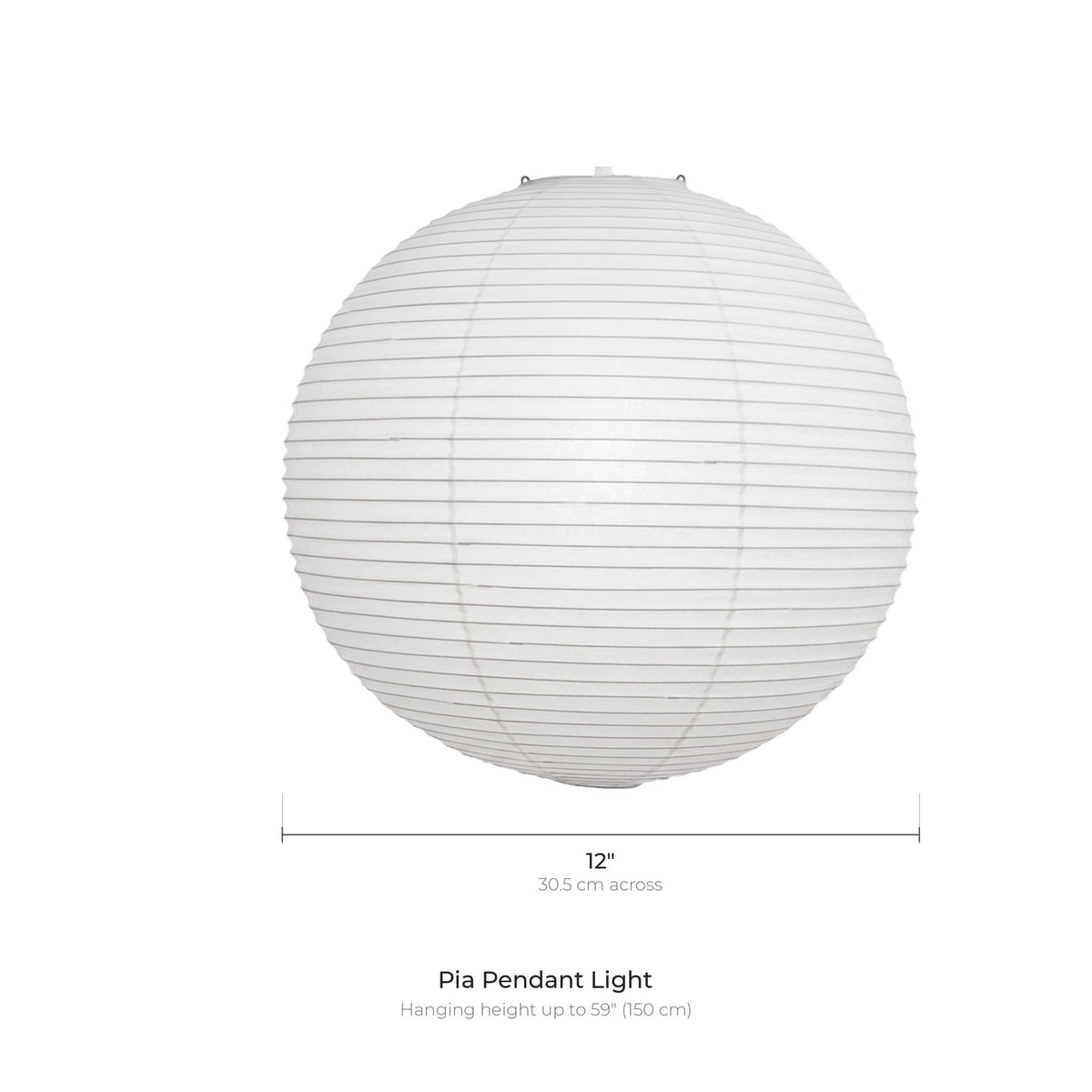Pia pendant light, white washi paper globe dimensions: 12 inches across