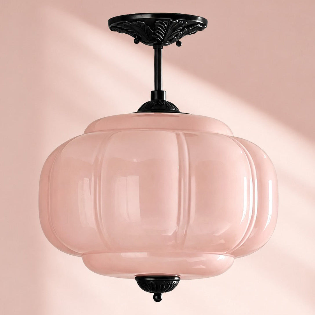 Scallop Milk Glass Pumpkin Pendant, Semi-Flush