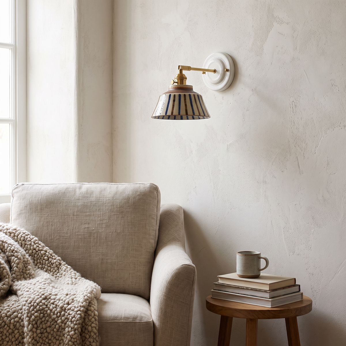 Porcelain Indigo Wall Lamp, Hand-Glazed Ceramic