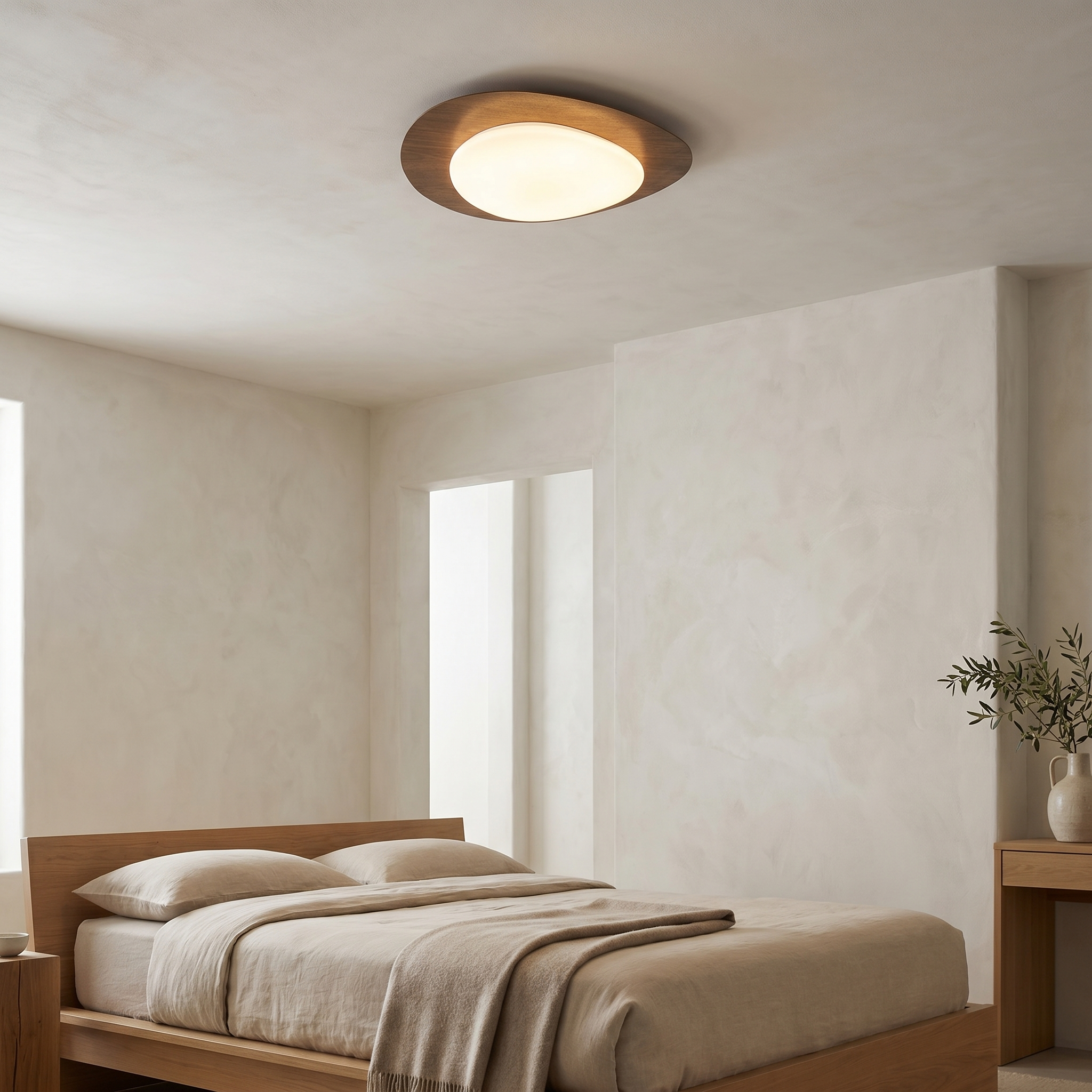 Pebble LED Flush Mount Ceiling Light, Wood or Walnut Grain, 2 Sizes