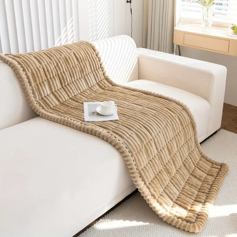 Plush Pleated Edge Sofa Cover, Thick Flannel