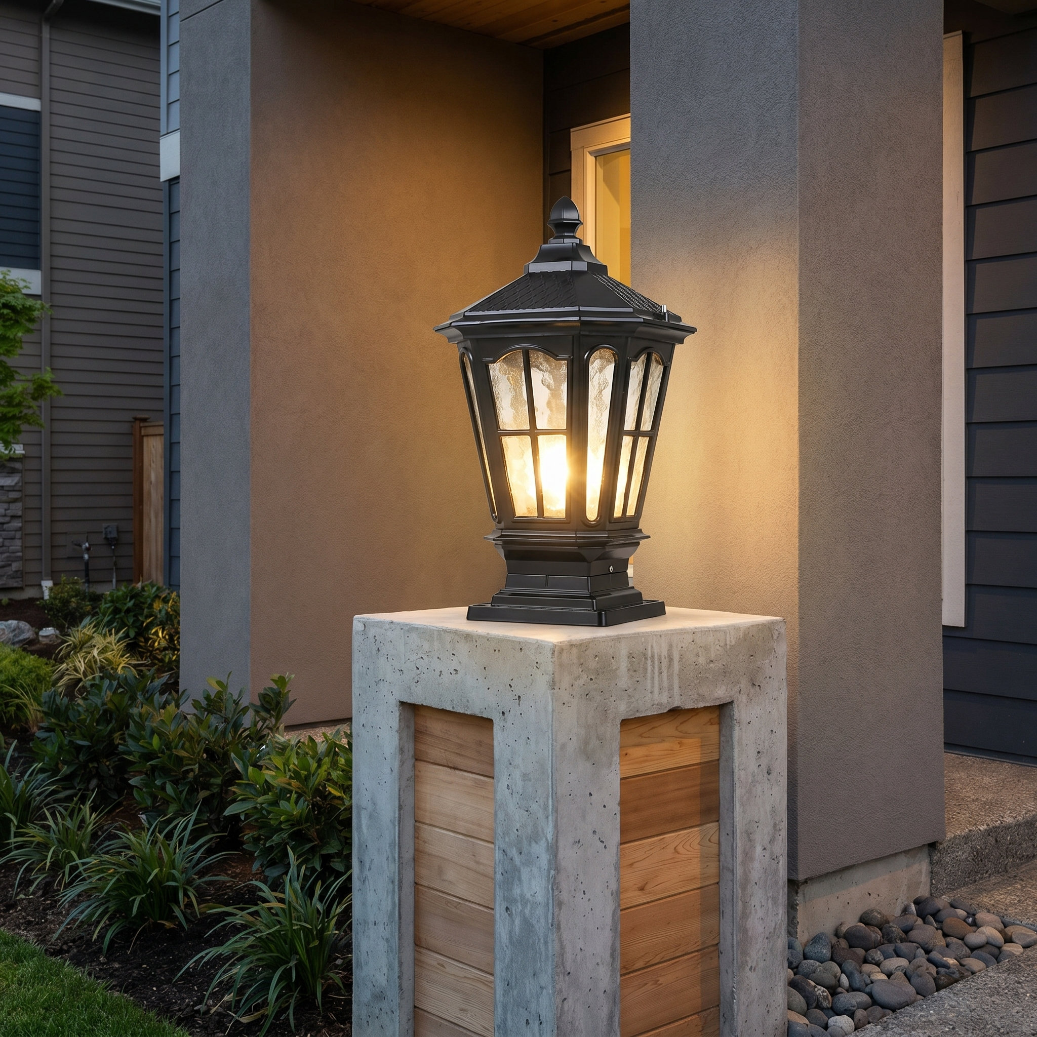 Pavilion Pillar Light, Die-Cast Aluminum, IP65, Solar or Hardwired, E27