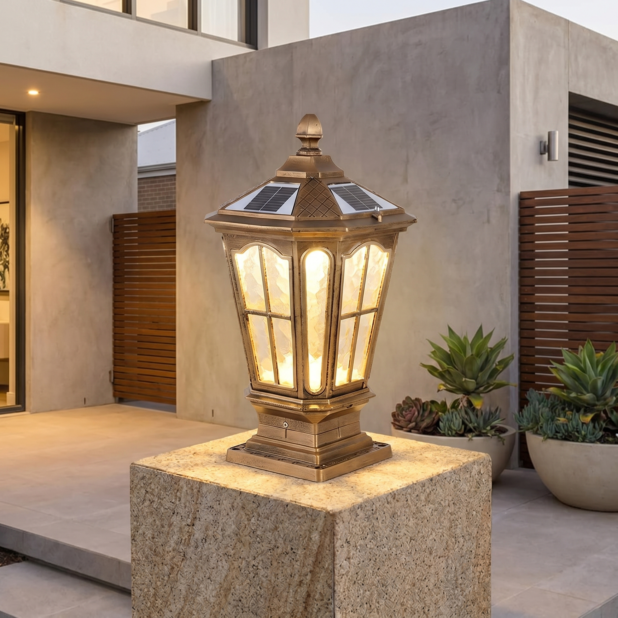 Pavilion Pillar Light, Die-Cast Aluminum, IP65, Solar or Hardwired, E27