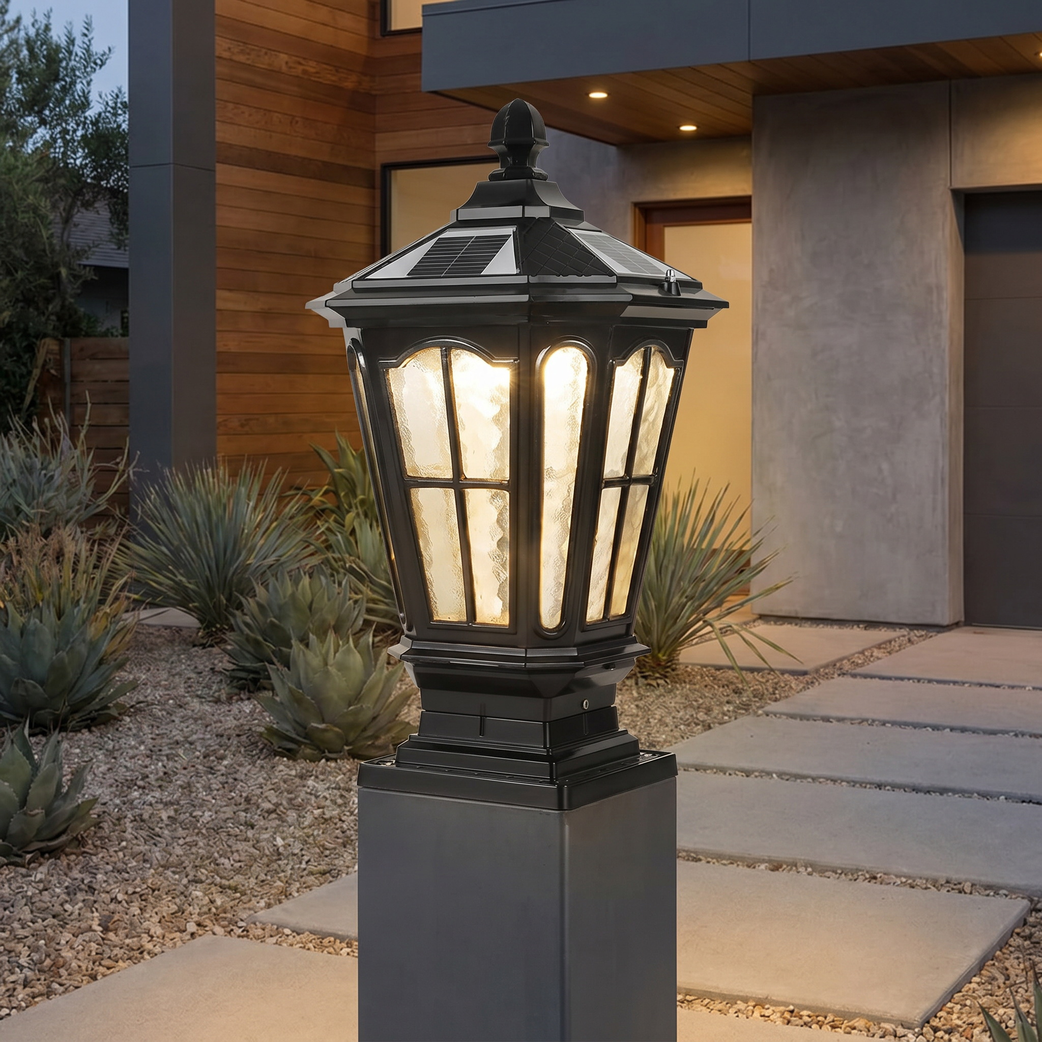 Pavilion Pillar Light, Die-Cast Aluminum, IP65, Solar or Hardwired, E27