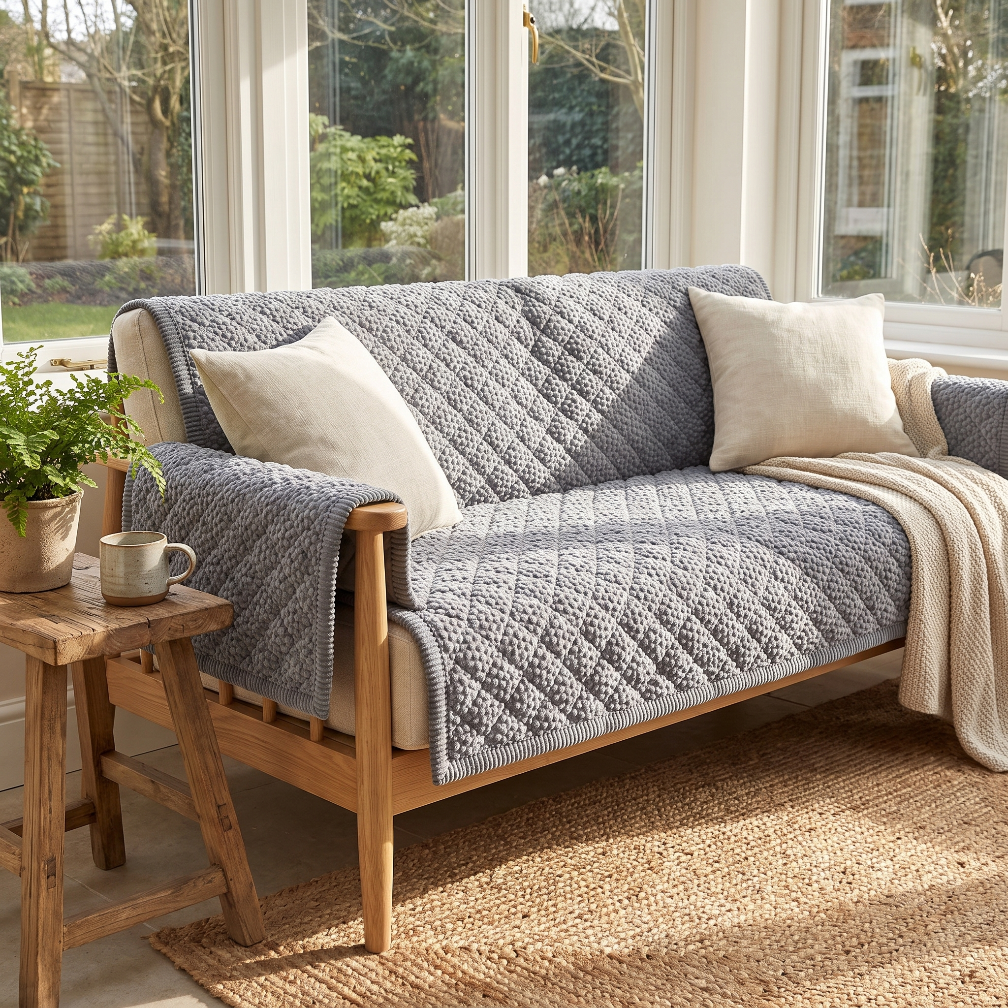 Quilted Sofa Cover, Pet-Friendly Microfiber, Non-Slip Backing