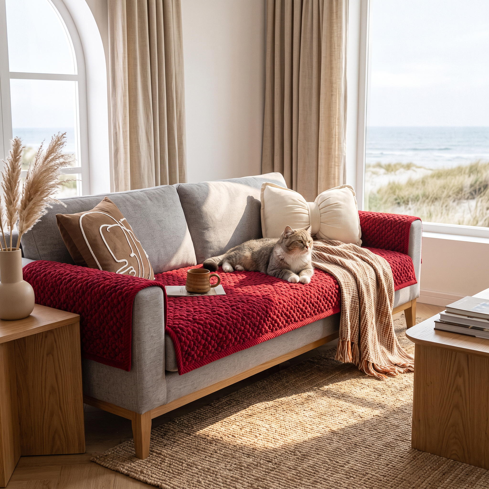 Quilted Sofa Cover, Pet-Friendly Microfiber, Non-Slip Backing
