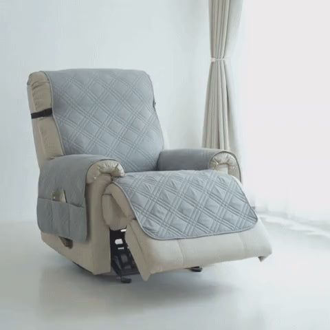 Gray recliner cover shown on a recliner in a short looping clip