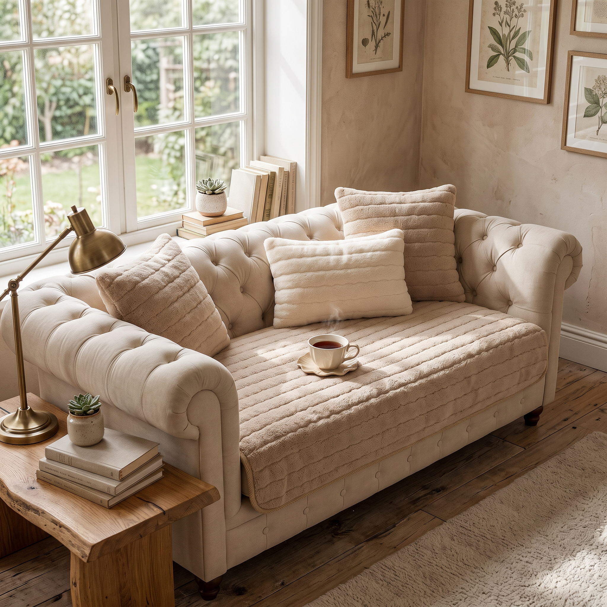 Plush Sofa Cover, Non-Slip Microfiber Couch Protector